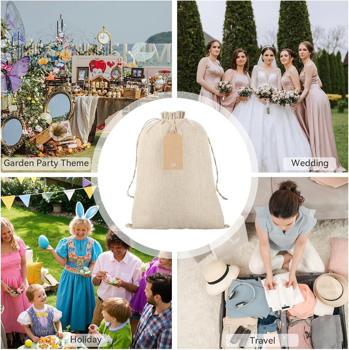 Tapleap Burlap Gift Bags with Drawstring - 10Pcs 10x14 Original Sacks with String and Tags for