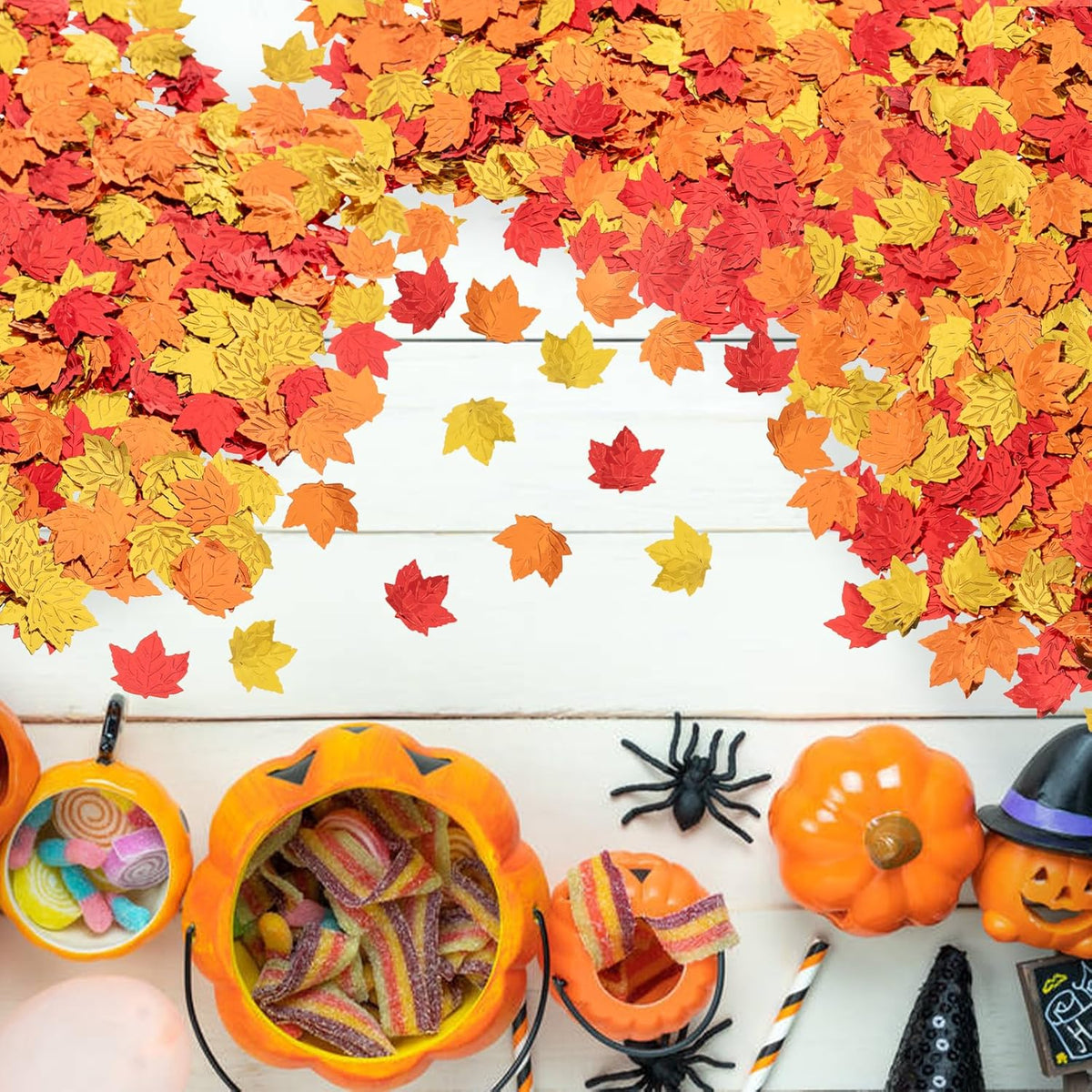 Fall Maple Leaf Confetti Decorations, Thanksgiving Metallic Foil Maple Leaves Table Confetti