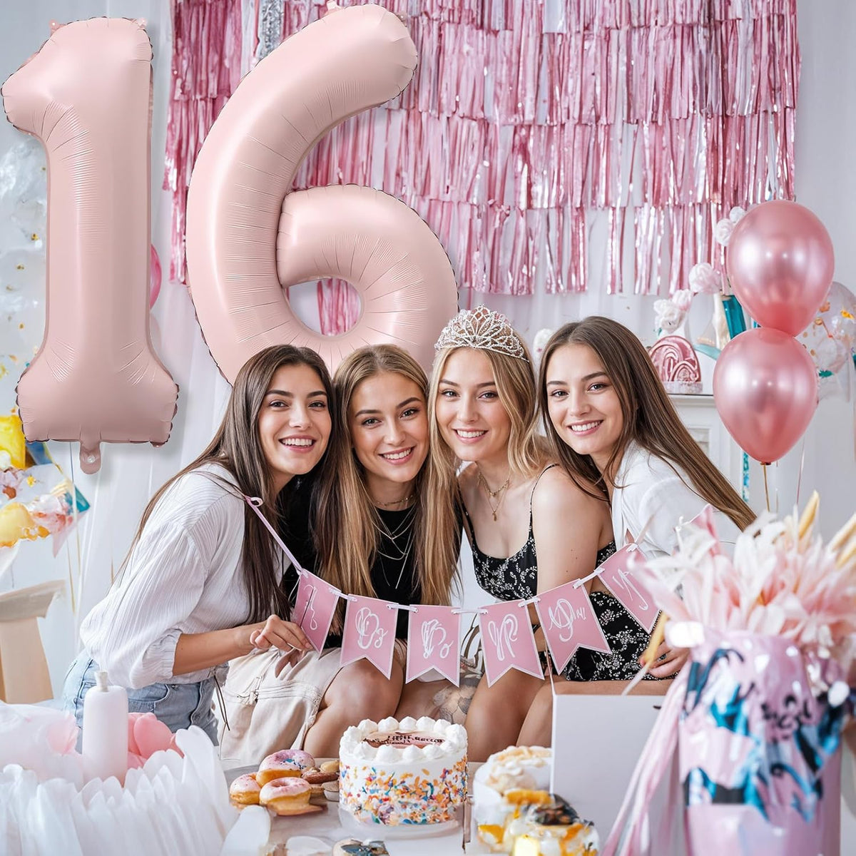 Light Pink Sweet 16th Birthday Balloon for Girls, 40 Inch Self Inflating Mylar Number 16 Balloons