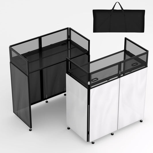 LUCKUP Portable DJ Booth 41"L x 20"W DJ Facade with White & Black Scrim, Foldable DJ Table Station