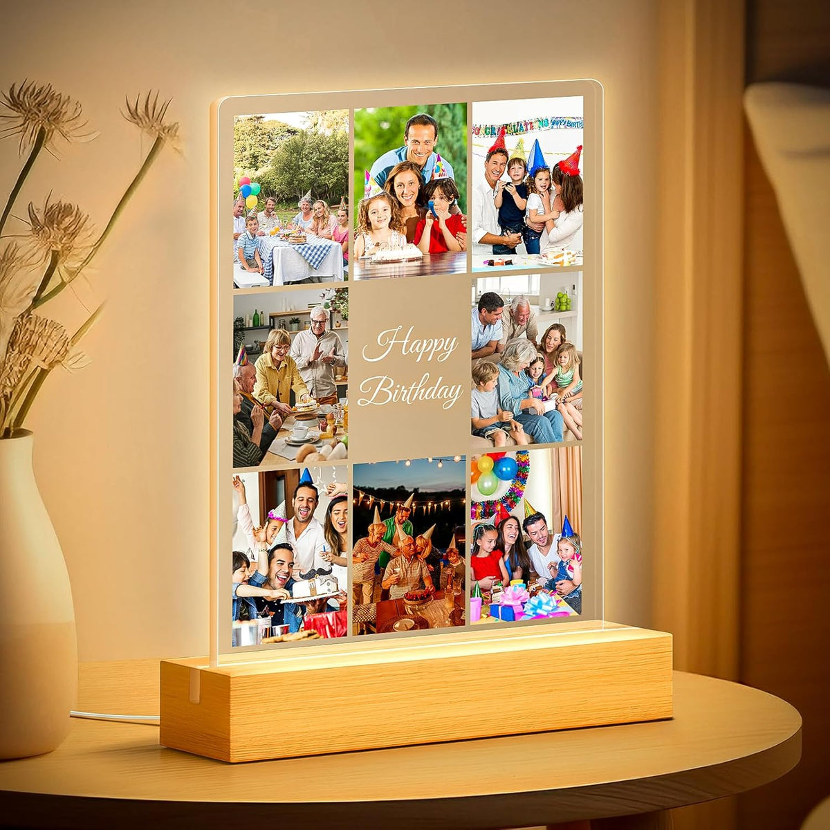 Custom Picture Frames with Photo, Personalized Collage Photo Frame with Night Light, Customized