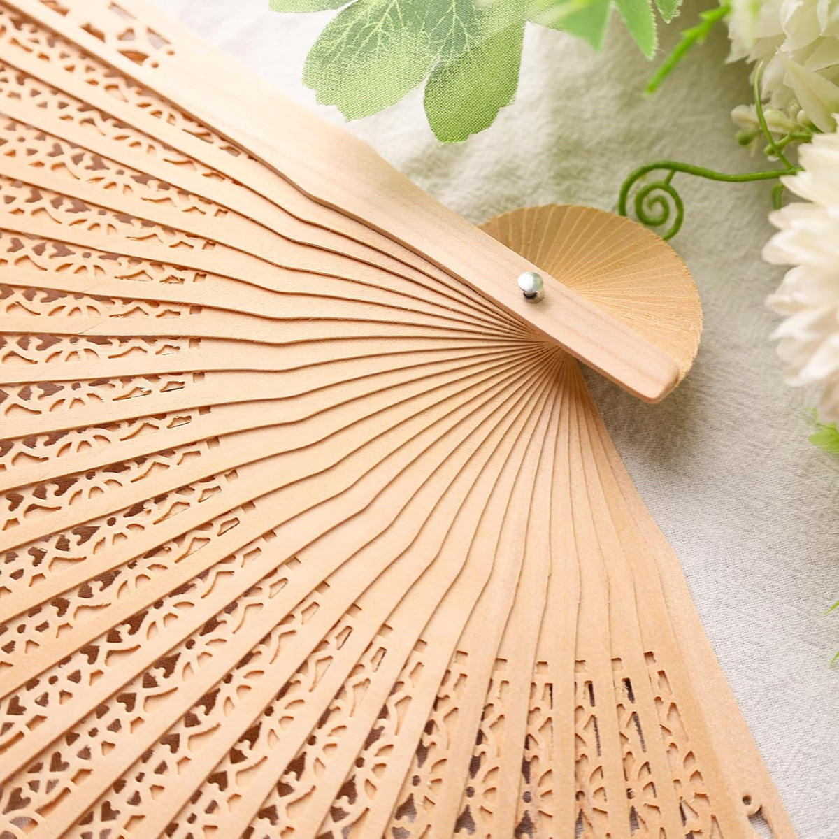 JOHOUSE Decorative Hand Fan Foldable, 6 Packs Folding Wooden Vintage Sandalwood Hollow Carved Fans