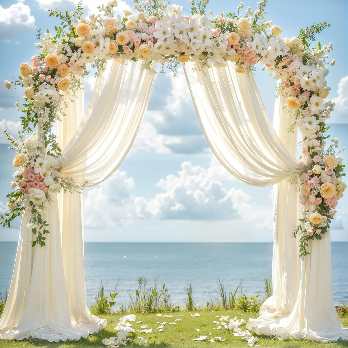 Wedding Arch Draping Fabric, 2 Panels 28" x 19Ft Ivory Wedding Arch Drapes Sheer Backdrop Curtain