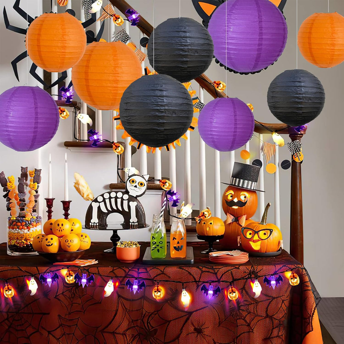 BEISHIDA 12Pcs Orange Purple Black Paper Lanterns Decorative Chinese/Japanese Hanging Round Paper