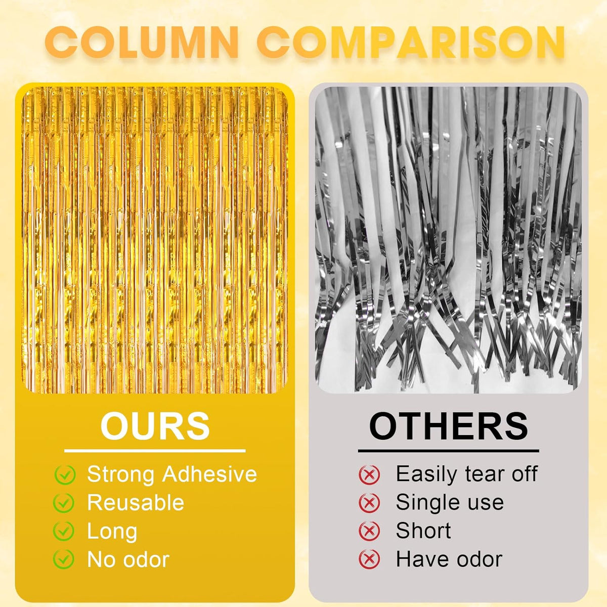 2 Pack Laser Gold Foil Fringe Backdrop Curtains, Tinsel Streamers Birthday Party Decorations