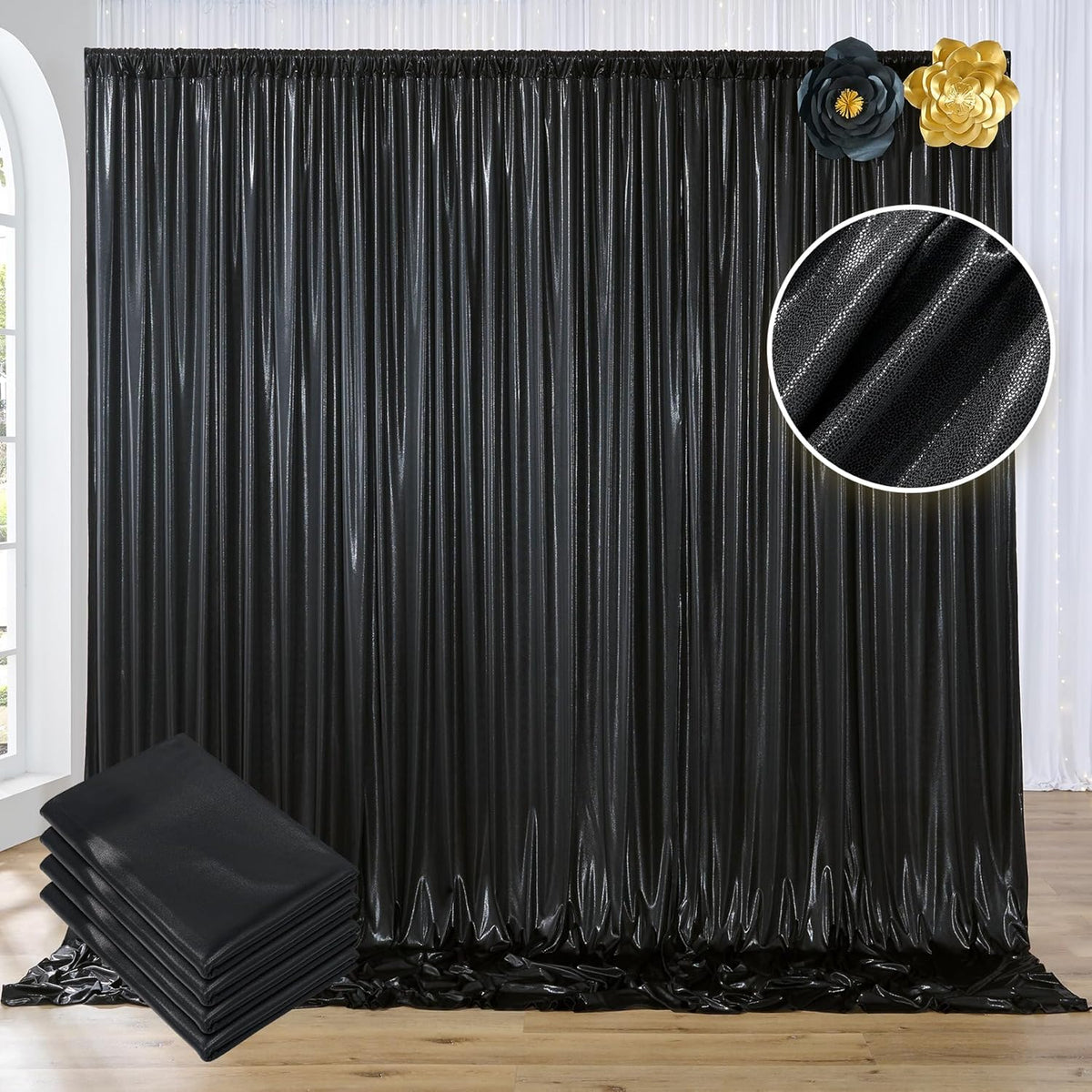 20ftx10ft Black Sequin Backdrop Curtain Panels for Parties, Wrinkle Free Glitter Photo Backdrop
