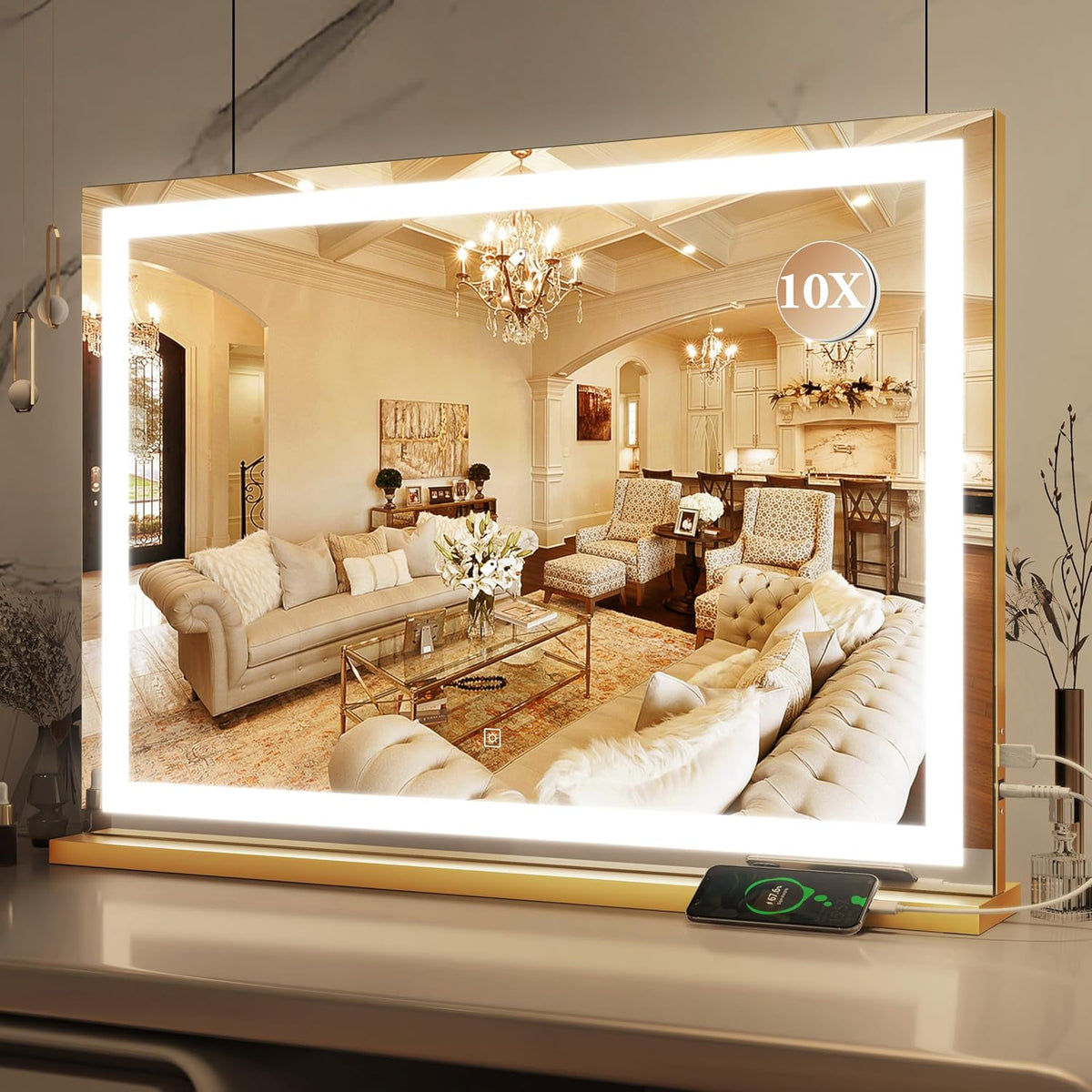 Vanity Mirror with Lights, 32" x 22" Large Lighted Vanity Mirror with Dimmable 3 Modes, LED Makeup