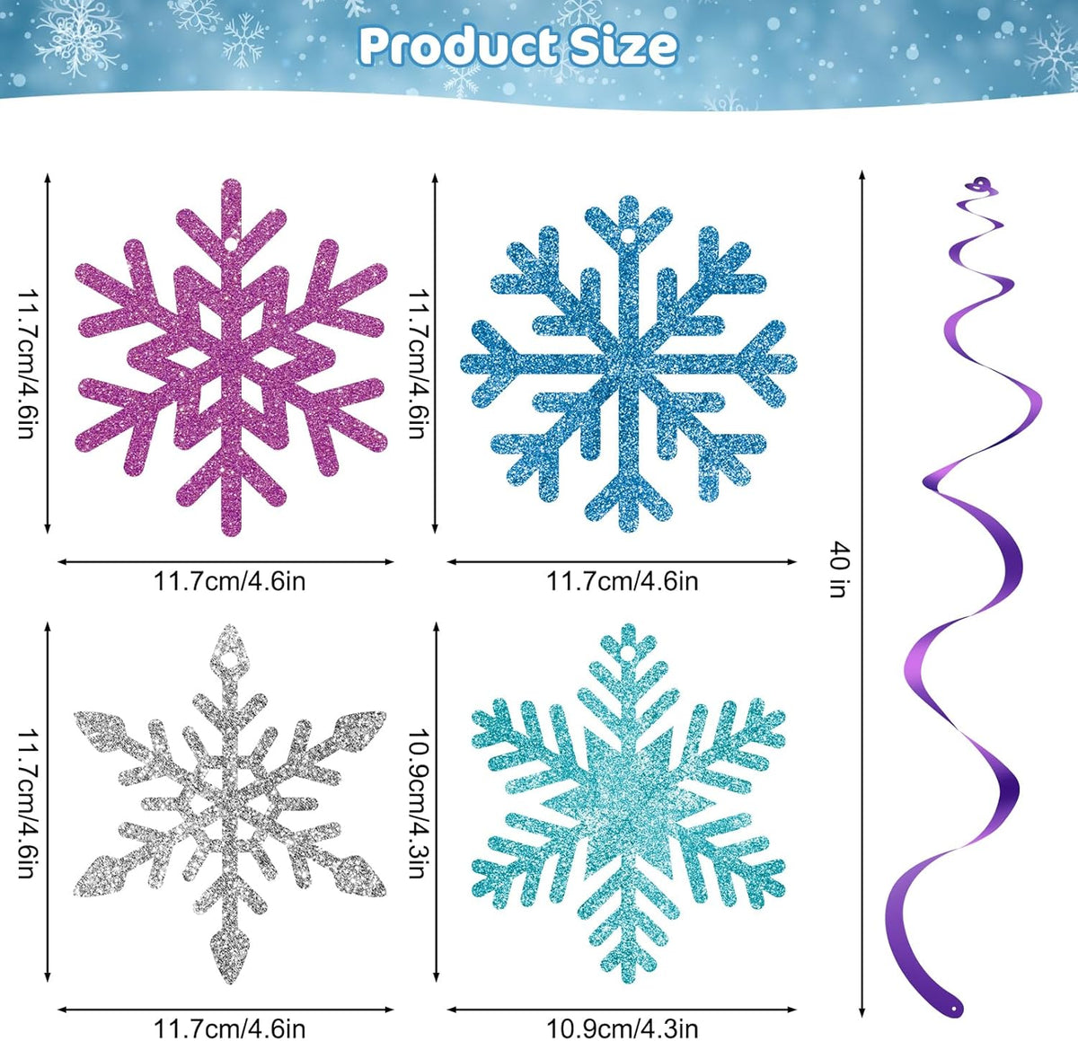 20 Pack Frozen Snowflake Hanging Decorations - Winter Snowflakes Hanging Swirls Ceiling Streamers