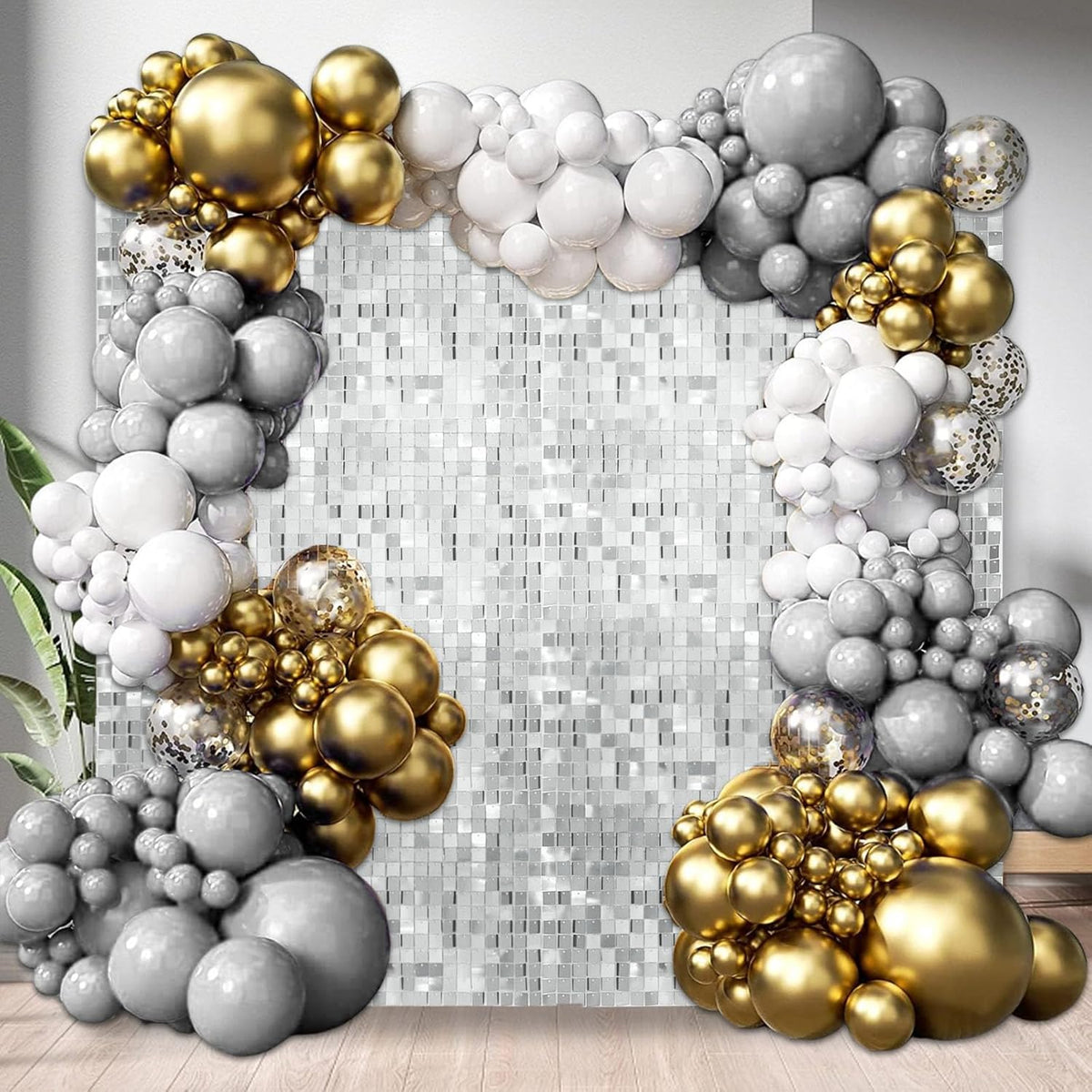 12PCS Silver Shimmer Wall Backdrop, Square Sequin Photo Backdrops Panel, Glitter Wall Background