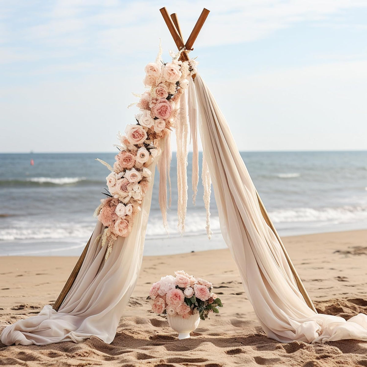 30" x 20Ft Wedding Arch Draping Fabric, 1 Panel Dark Champagne Sheer Curtain Drapes Extra Wide &