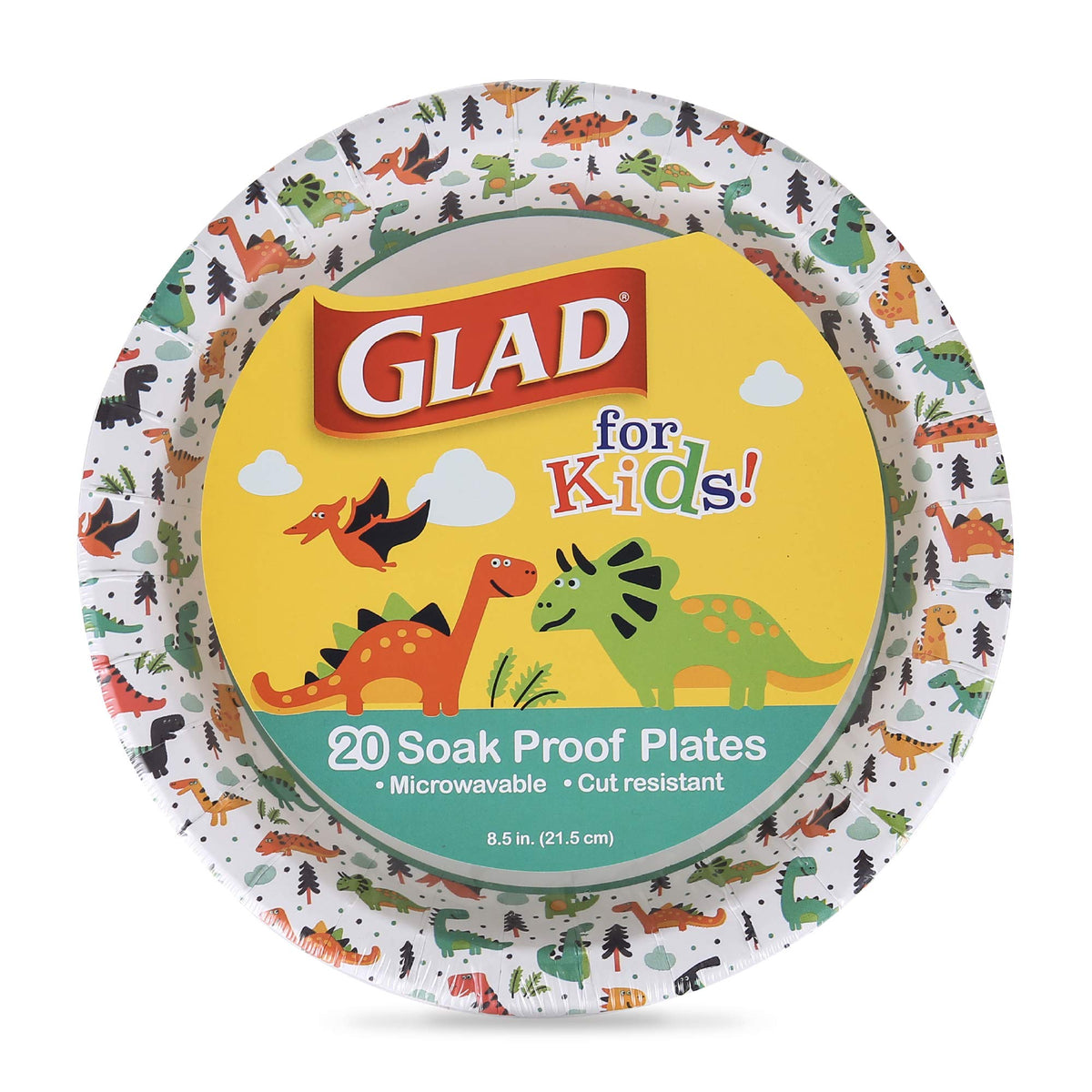 Glad for Kids Disposable Paper Plates, Dinosaurs, 8.5 Inch, 20 Count