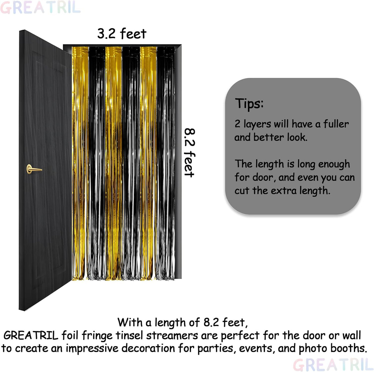 Black and Gold Party Streamers Decoration - GREATRIL Foil Fringe Backdrop for 2026