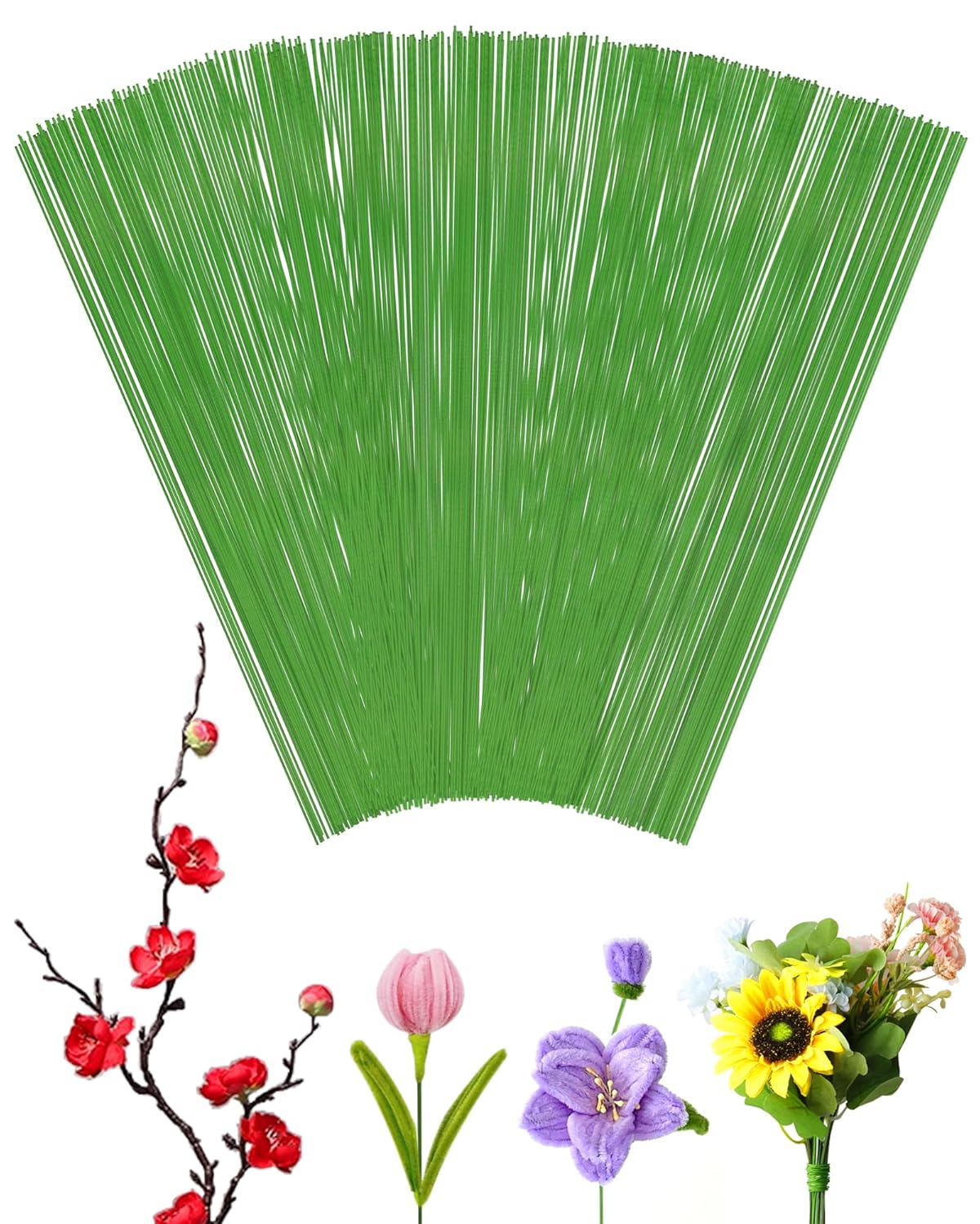 100 PCS FIVEIZERO 26 Gauge LightGreen Floral Wire Stems for Artificial Flower Making,Florist