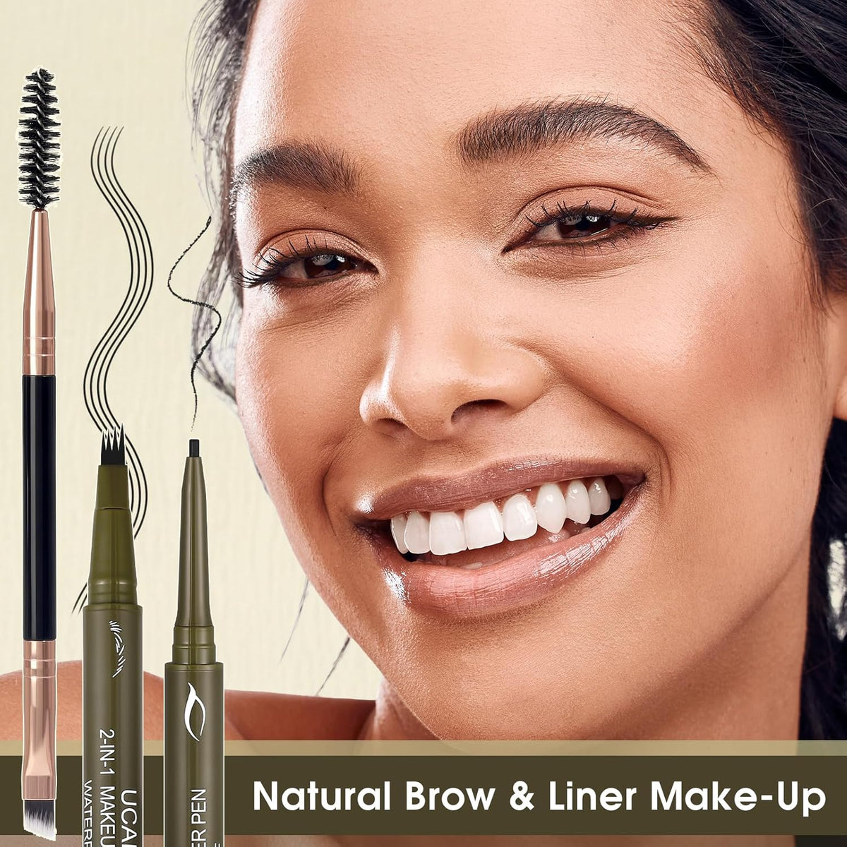 UCANBE Eyebrow Pencils for Women with Spoolie Brush, Dual-Ended Eyebrow Pen with 4-Fork-Tip & Gel