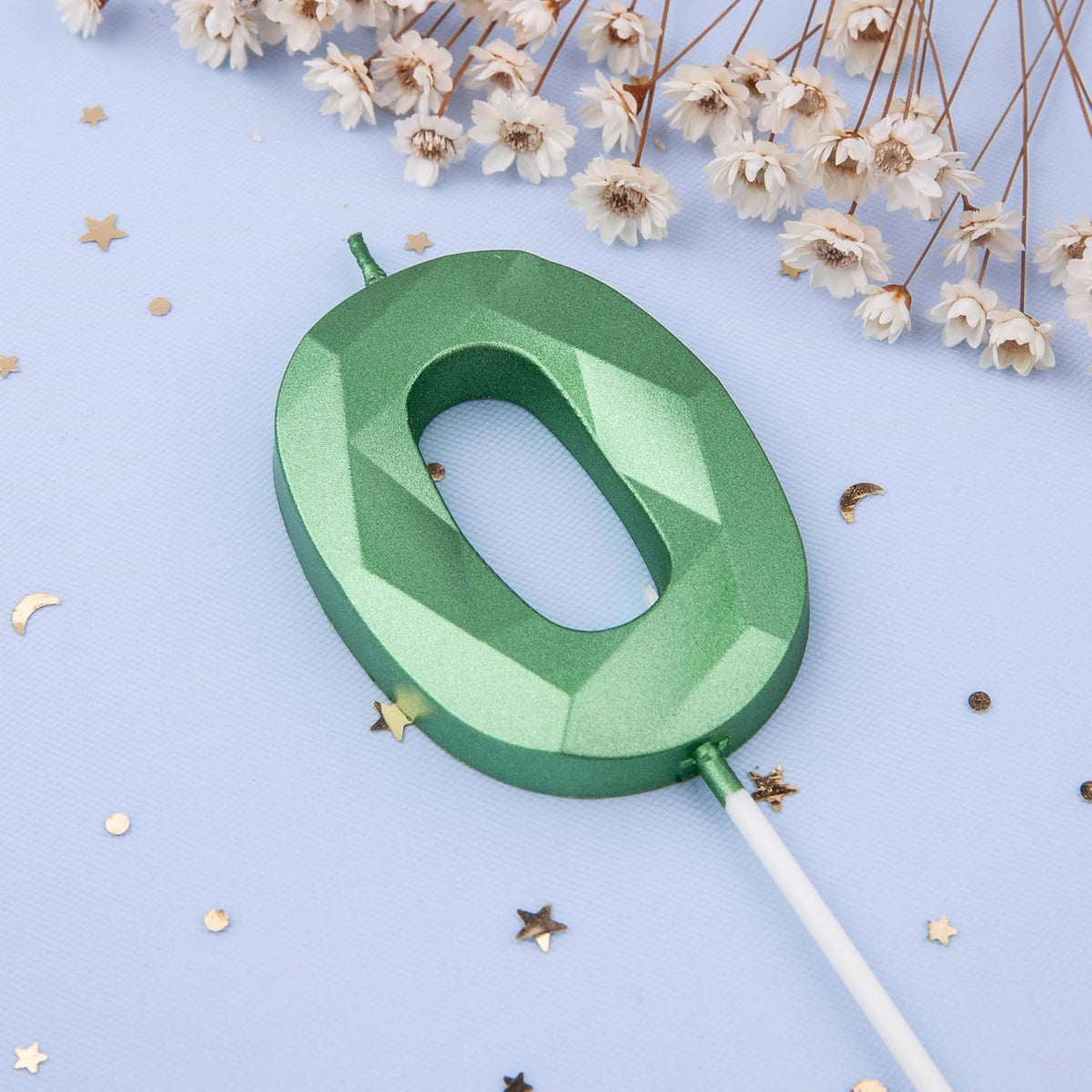 PHD CAKE 2.76 Inch Crystal Green 0 Number Cake Candle, Numeral Birthday Candles, Green Number