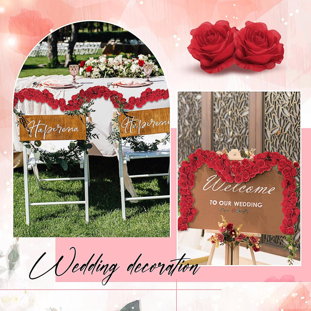 4 Pcs Red Artificial Rose Vine Hanging Faux Flowers Garland for Wedding Anniversary Birthday Party