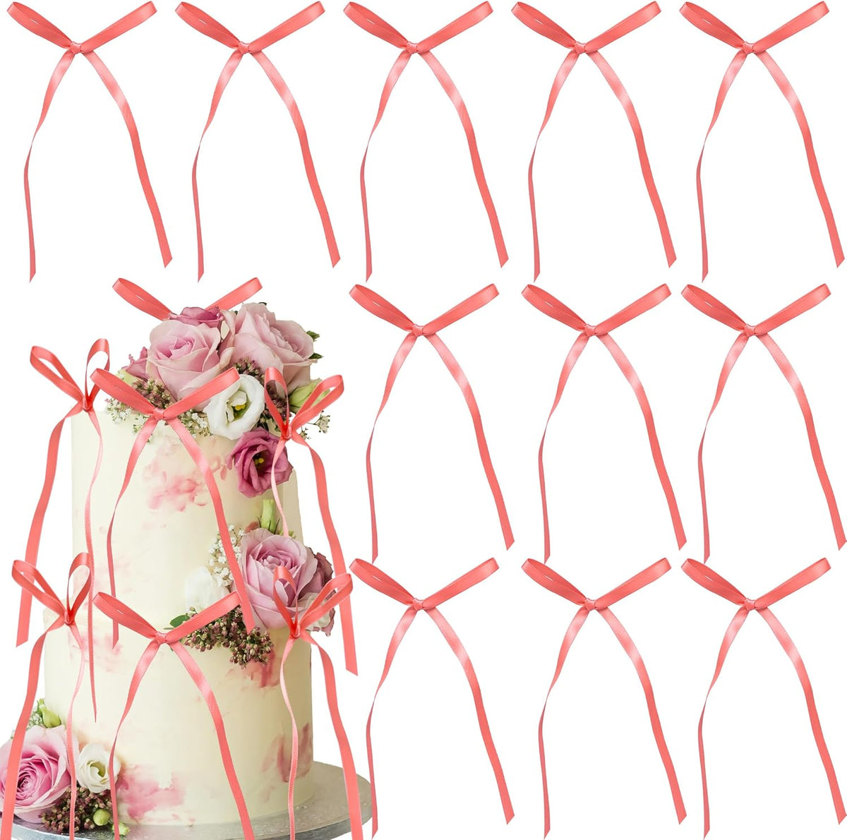 Ephlyn 30Pcs Bow Cupcake Toppers Valentine's Bowknot Ribbons Coquette Bow High Footed Cup Balloon