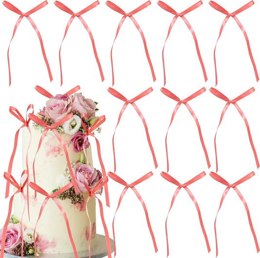 Ephlyn 30Pcs Bow Cupcake Toppers Valentine's Bowknot Ribbons Coquette Bow High Footed Cup Balloon