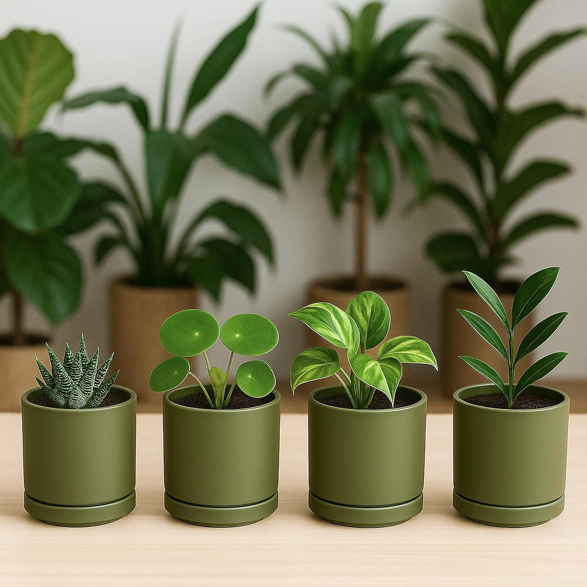 D'vine Dev Set of 4 Small Ceramic Plant Pots, 3.5 Inch Succulent Planter Pot for Plants with