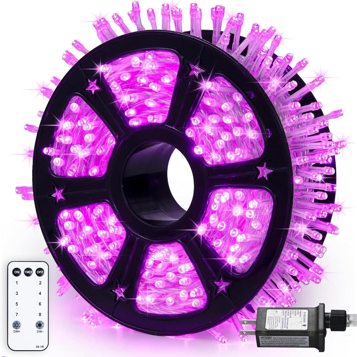 JMEXSUSS 500 LED Pink Room Lights, 8 Modes 163ft Waterproof Pink Christmas Lights Outdoor Plug in