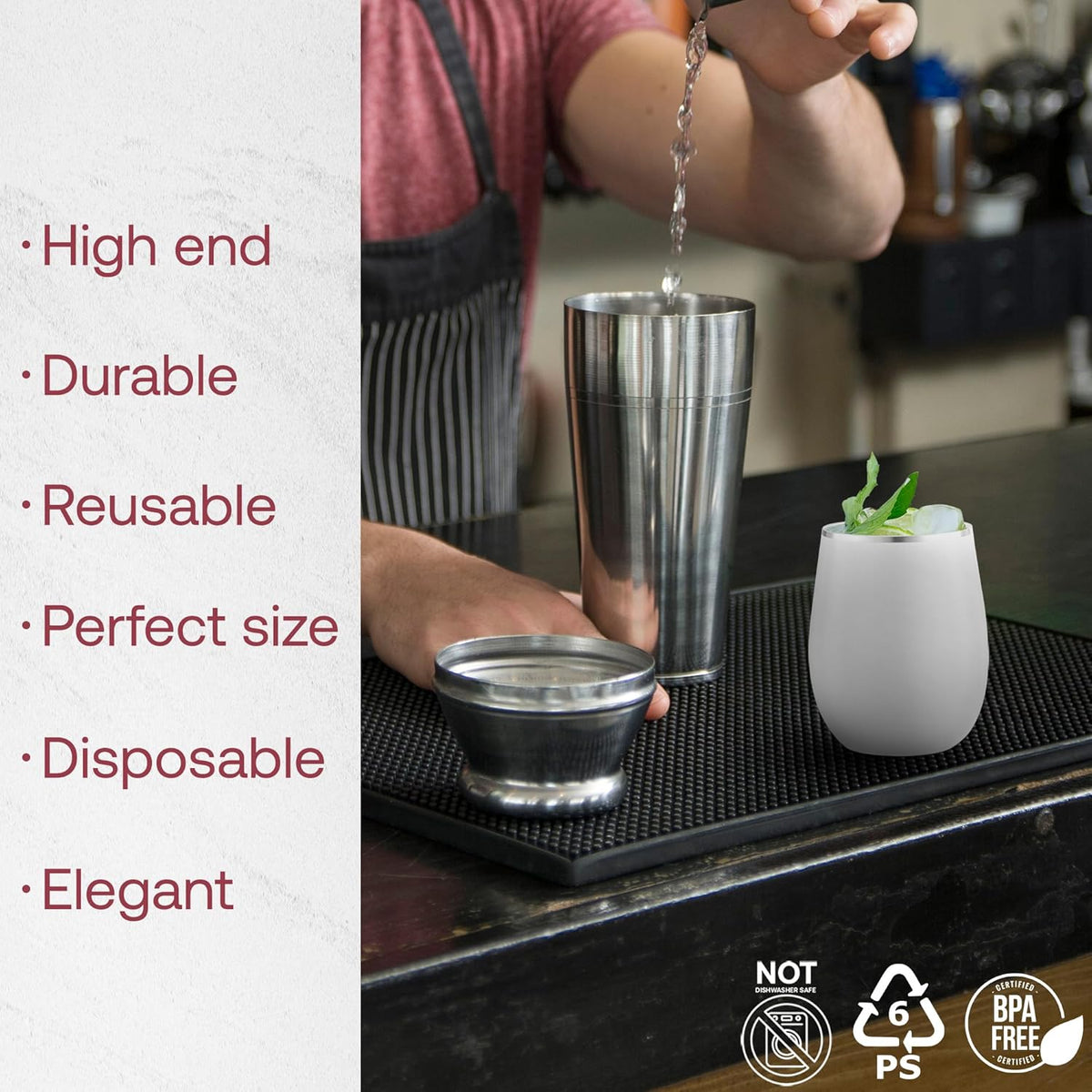 Smarty Had A Party 64 White with Silver Elegant Stemless Plastic Wine Glasses, 12 oz Disposable