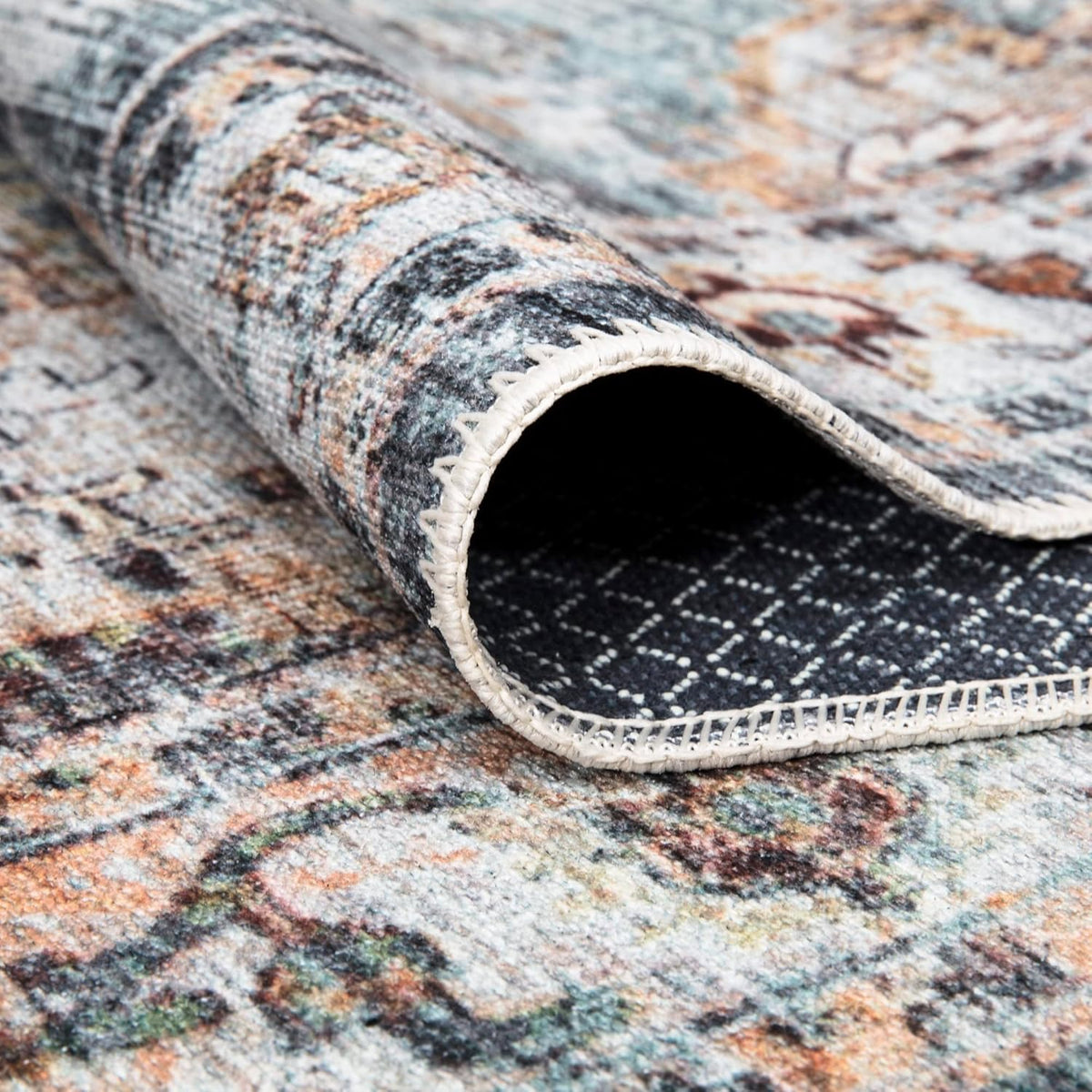 Bloom Rugs Washable Non-Slip 3' x 5' Rug - Teal/Peach Traditional Area Rug for Living Room