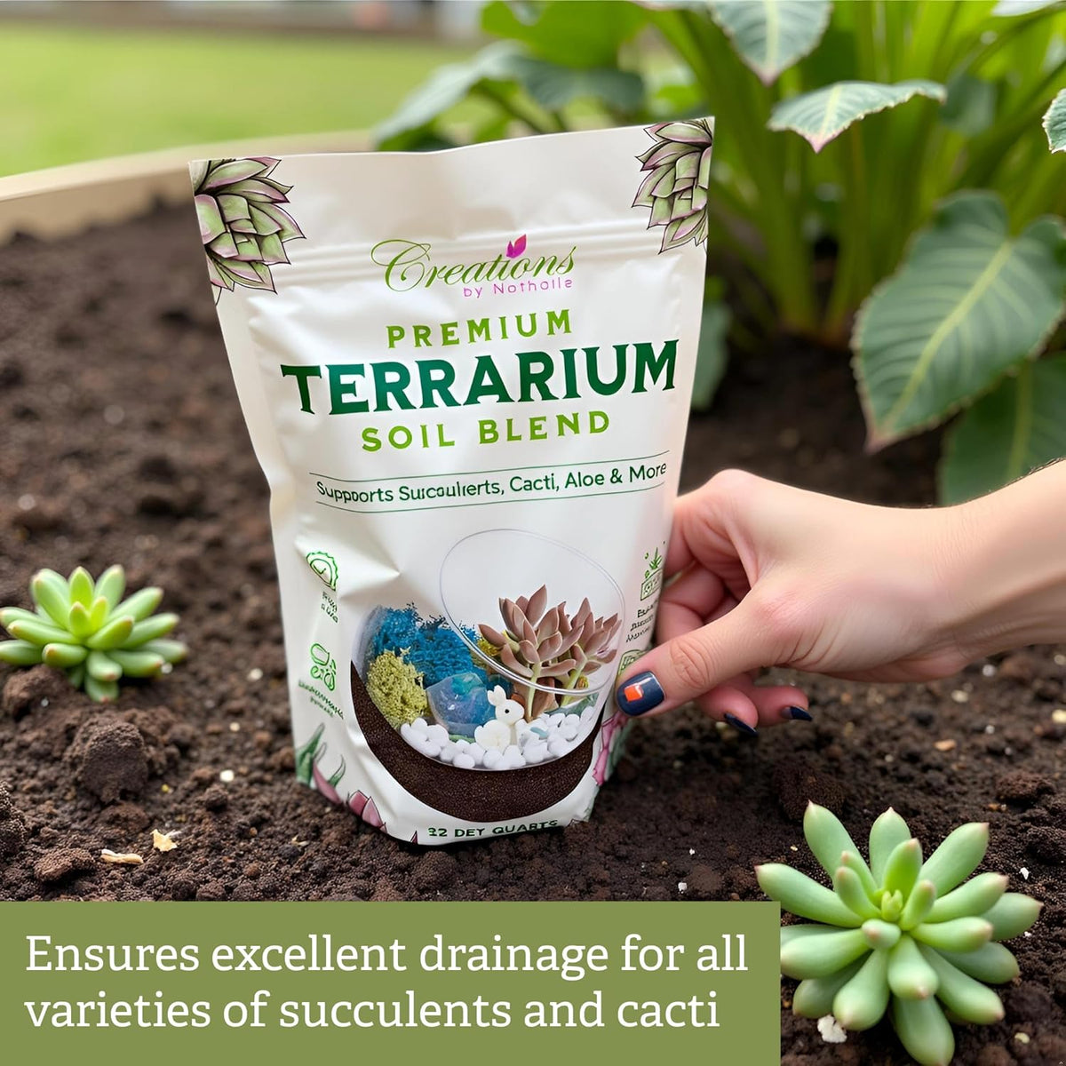 Terrarium Soil Blend - Well Draining Potting Soil for Live Succulents, Cactus, Aloe - Terrarium
