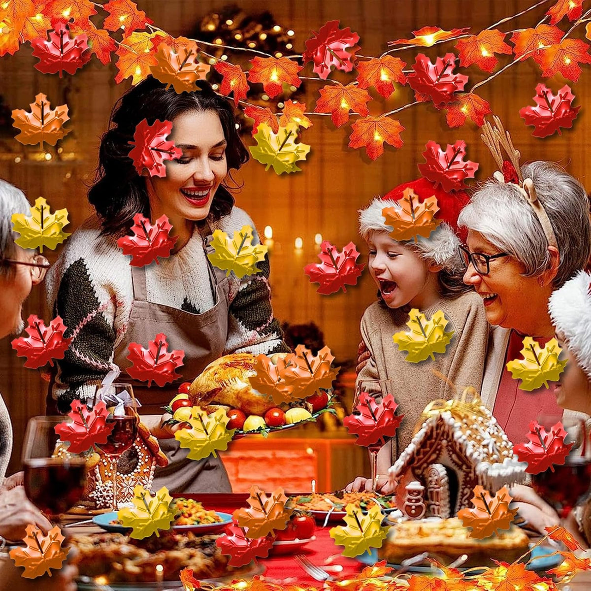 200 Pieces Fall Confetti, Thanksgiving Maple Leaves Acorn Sprinkles Foil Metallic Table Scatter