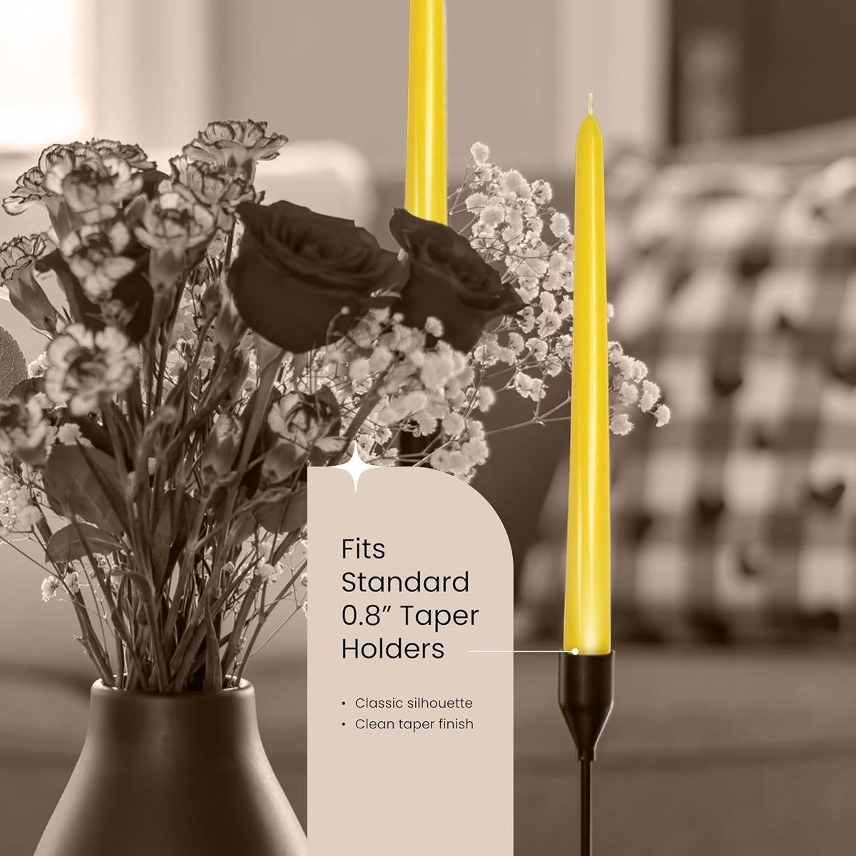Leor & Lair Yellow Taper Candles - 4 Pack 10" Yellow Candlesticks - Unscented Long Burning Candles