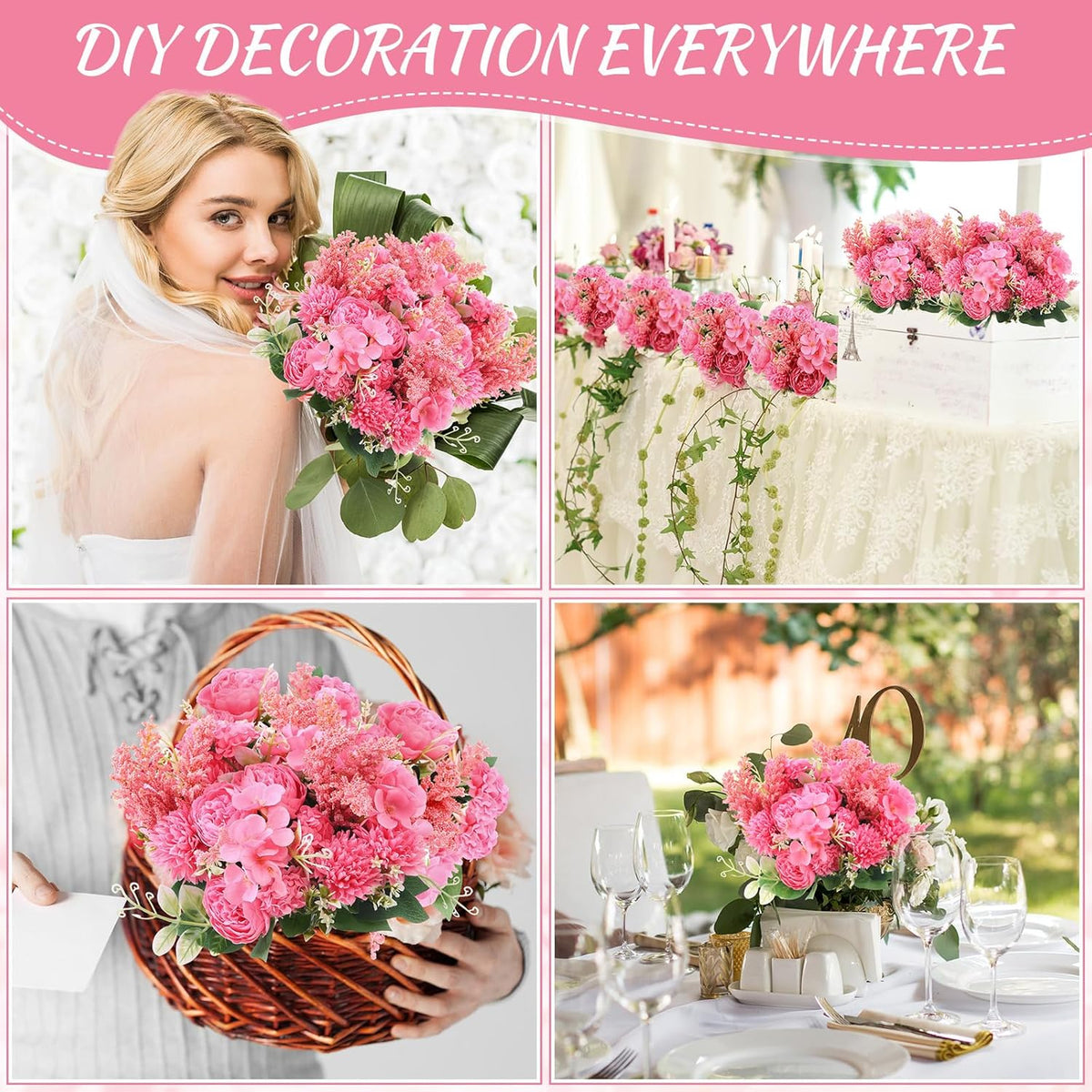Zeyune 8 Pcs Wedding Silk Flowers Fake Silk Flowers Faux Bouquet Hydrangea Bouquets for Wedding