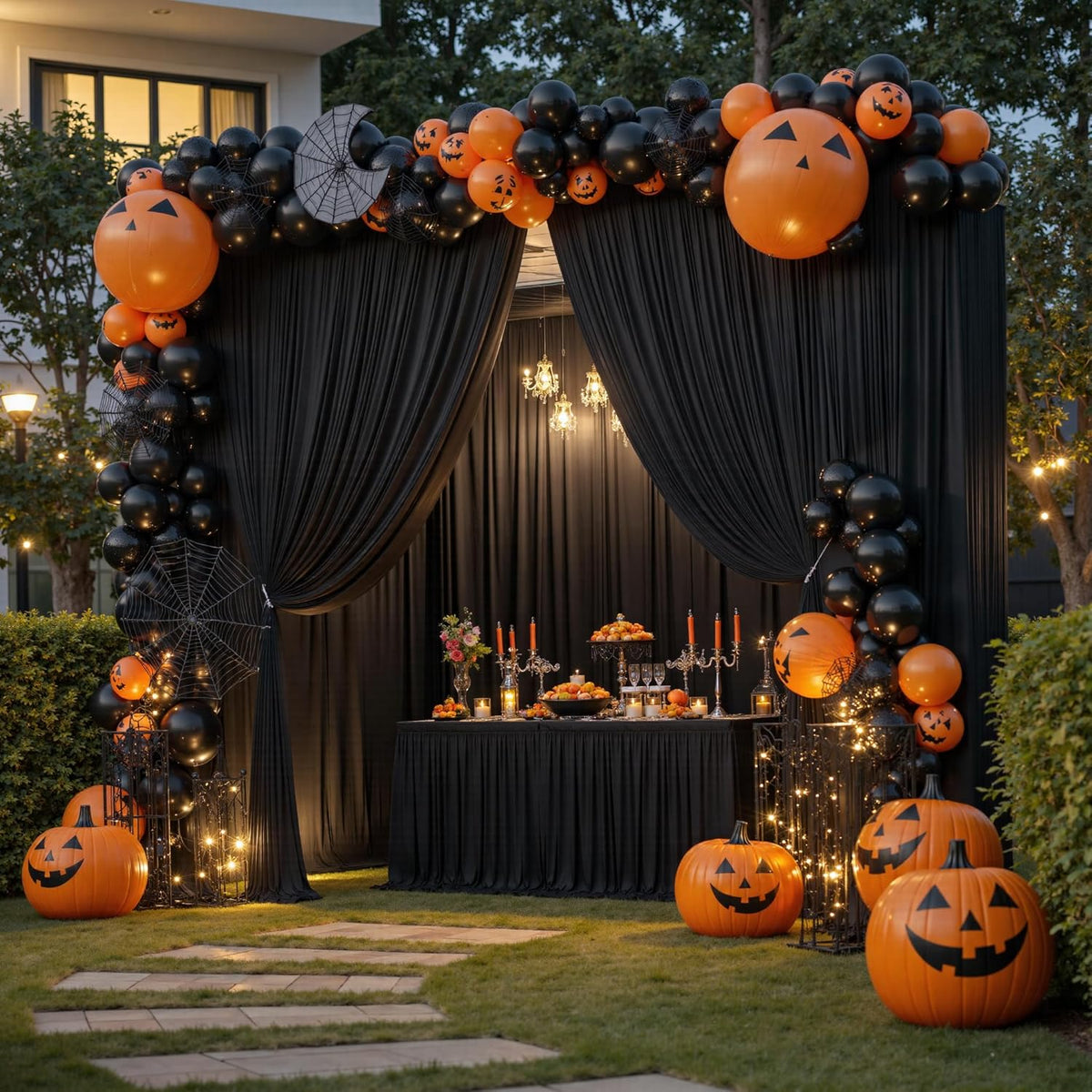 PartyVillage 30ft×15ft Black Backdrop Curtain for Halloween Parties, 6 Panels Wrinkle Free 15 FT
