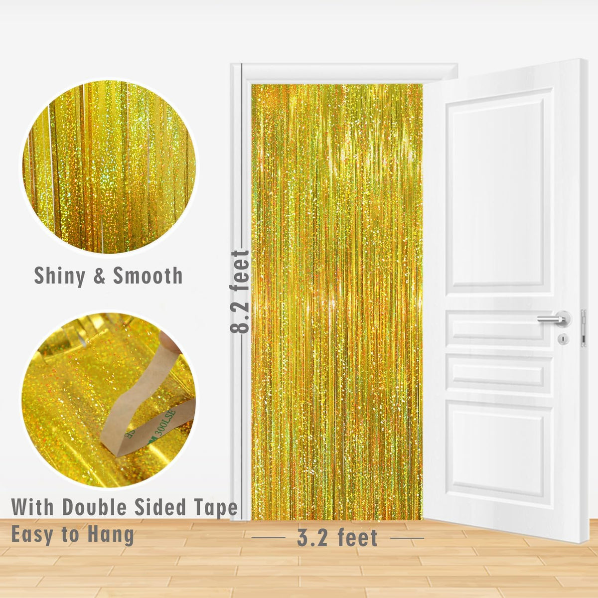 GOER 6.4 ft x 8.2 ft Metallic Tinsel Foil Fringe Curtains,Pack of 2 Party Streamer Backdrop for