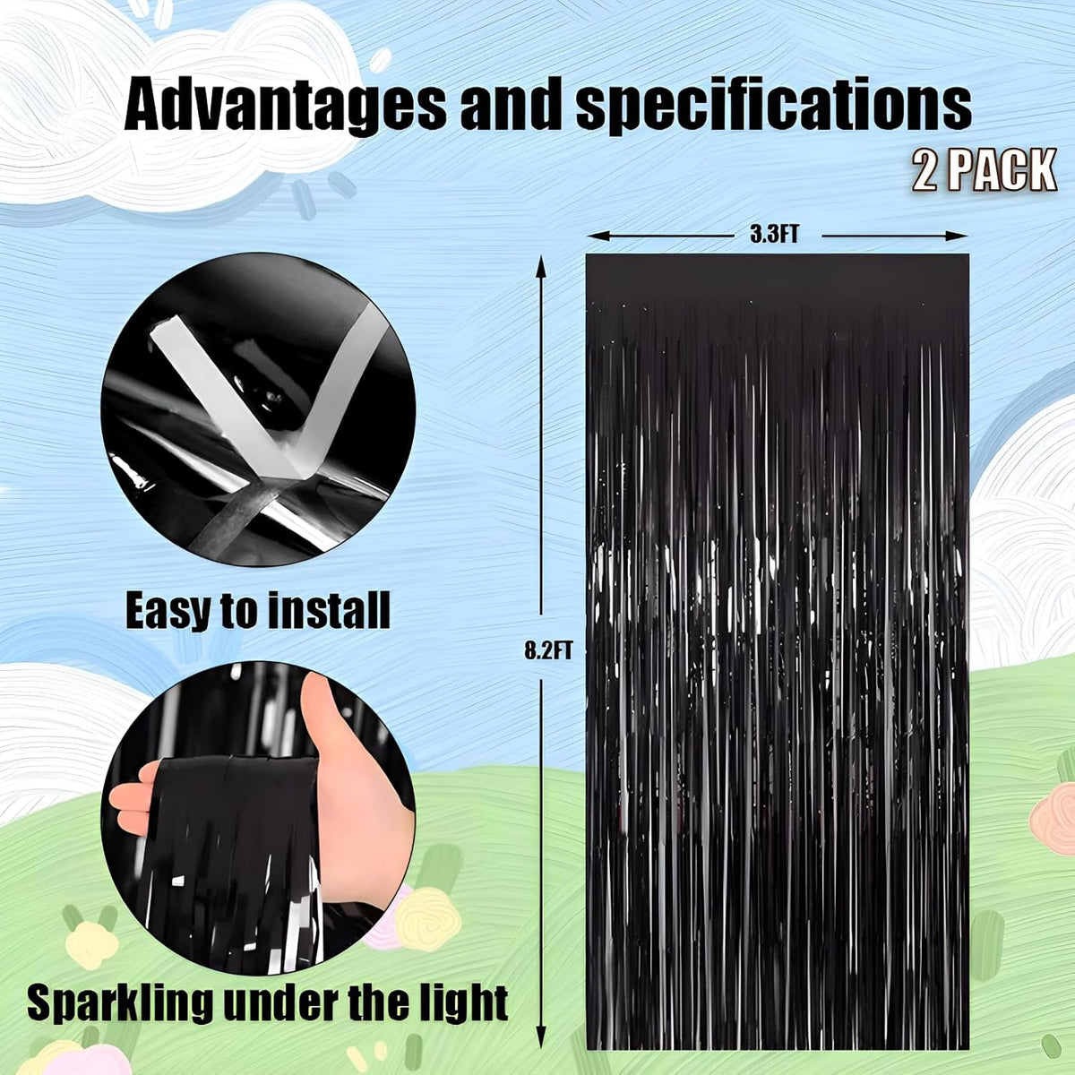Keyali 2 Pack 3.3 * 8.3 ft Foil Curtain Metallic Tinsel Fringe Curtains Photo Booth Props Backdrop
