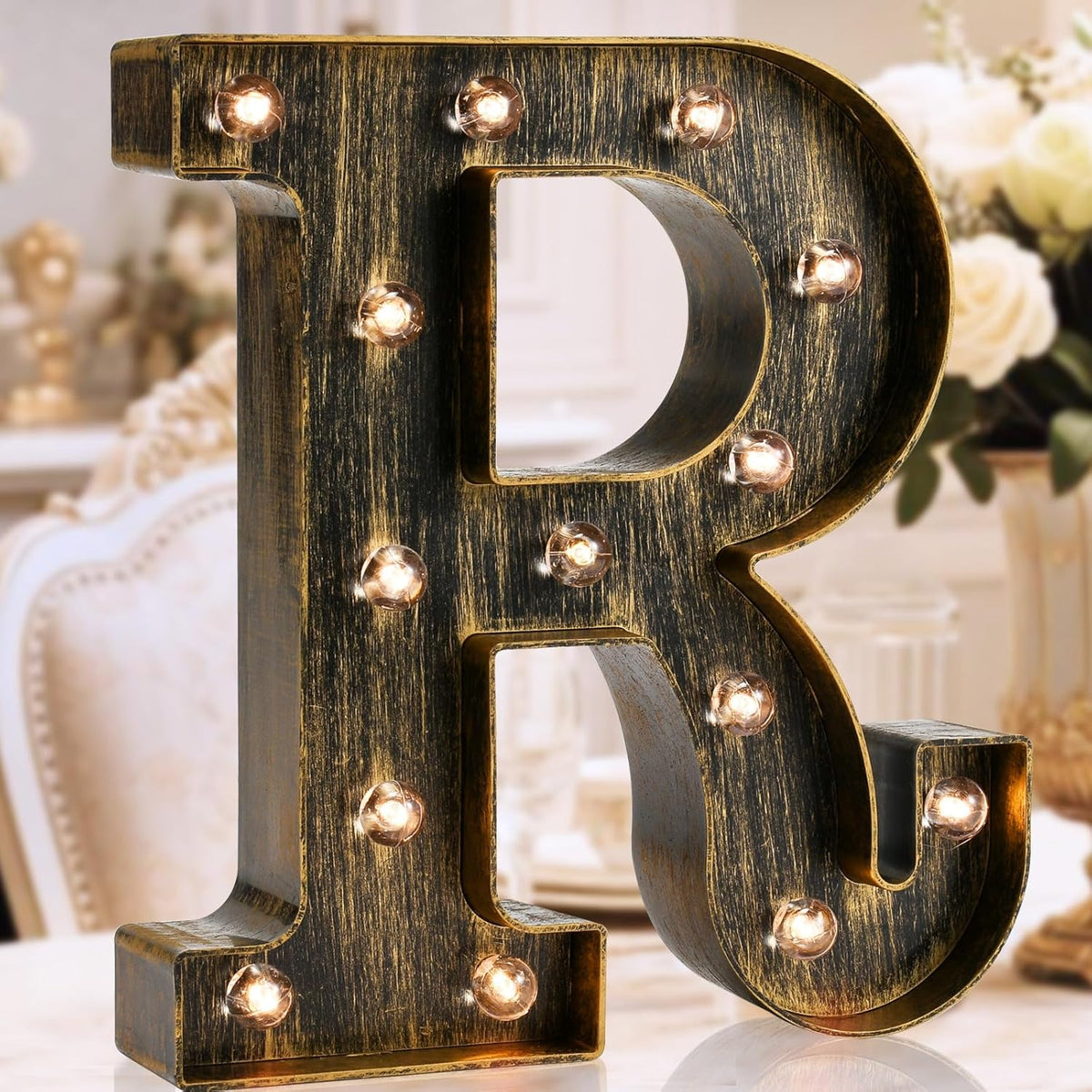 OYCBUZO Golden Black Led Marquee Letter - Industrial, Vintage Style Light Up Alphabet Letter Sign