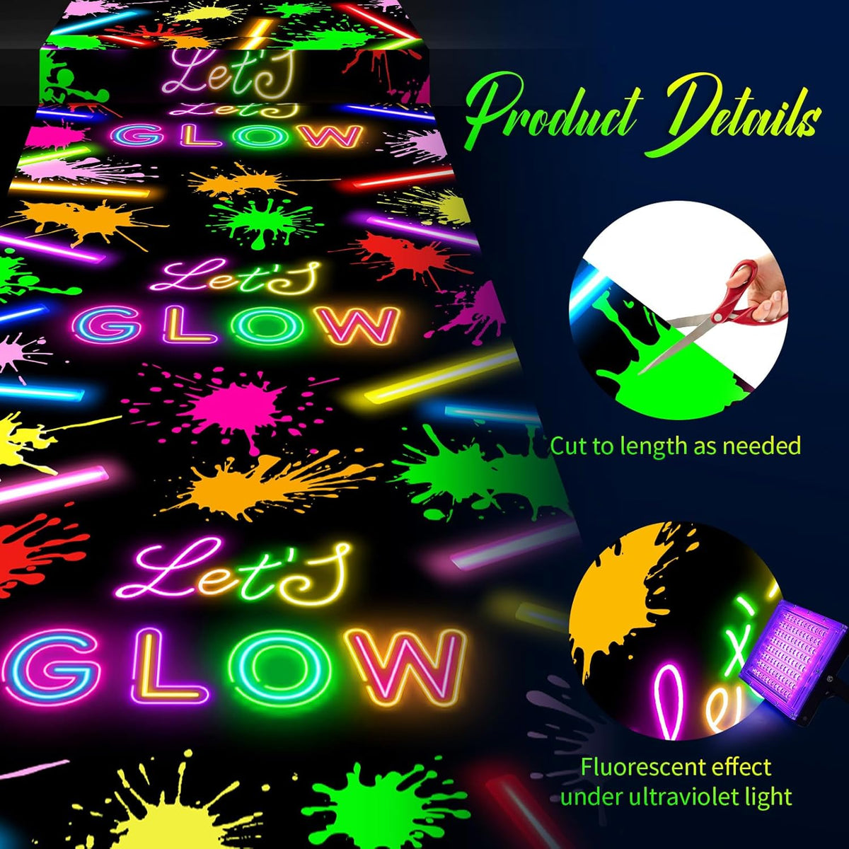 Haull 118 x 39 Inch Neon Light up Dance Floor Glow in The Dark Runner UV Reactive Blacklight Floor