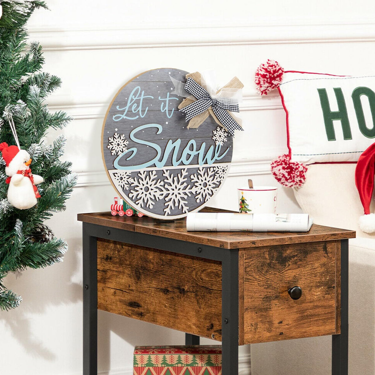 CHDITB Let It Snow Winter Decoration Sign(11.4”x11.4”), 3D Snowflake Xmas Winter Front Door Sign