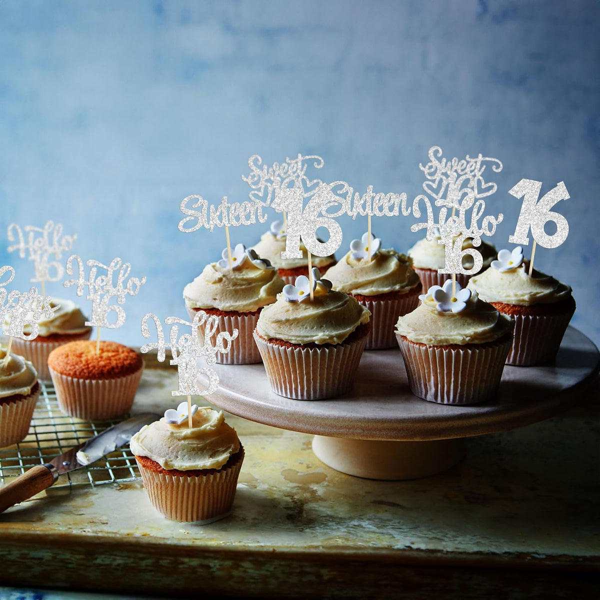30pcs 16th Birthday Cupcake Toppers - Sixteen Happy Cupcake Picks, Cheers to Sweet 16 Cake