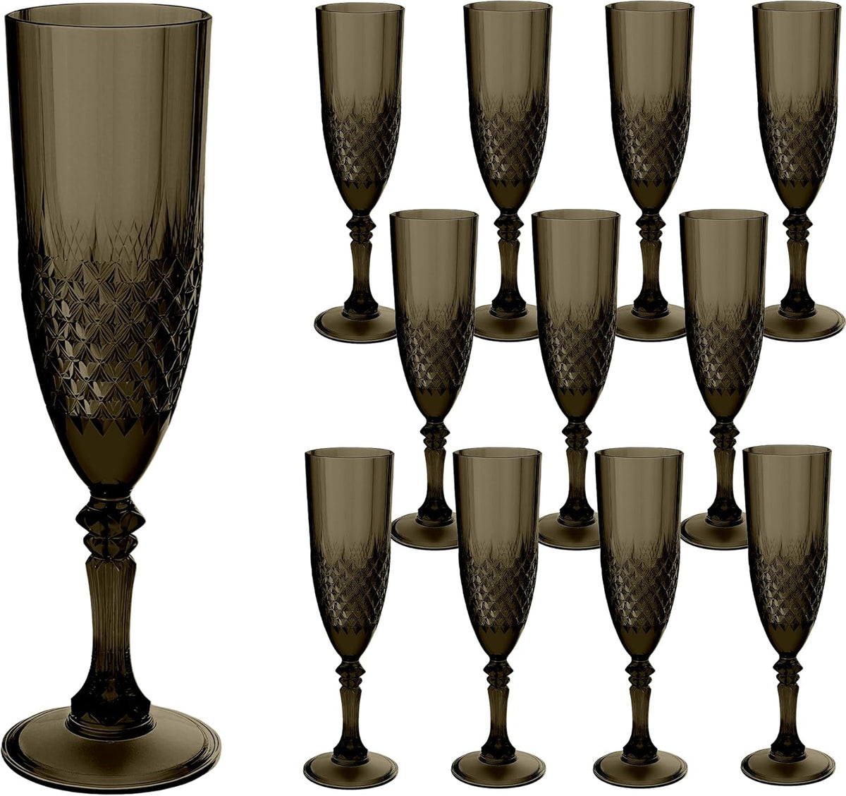 Plastic Champagne Flutes, 12PCS Black Wine Glasses Goblets Cups Shatterproof Reusable Flute for