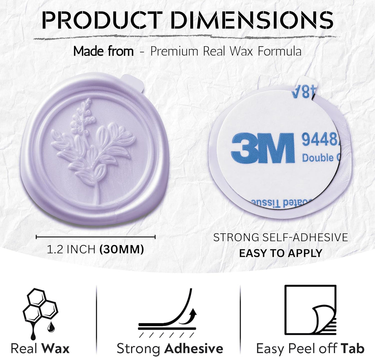 Wax Seal Stickers (60 Pcs, 3 Designs in 1 Pack) Premium Envelope Seal Stickers for Wedding