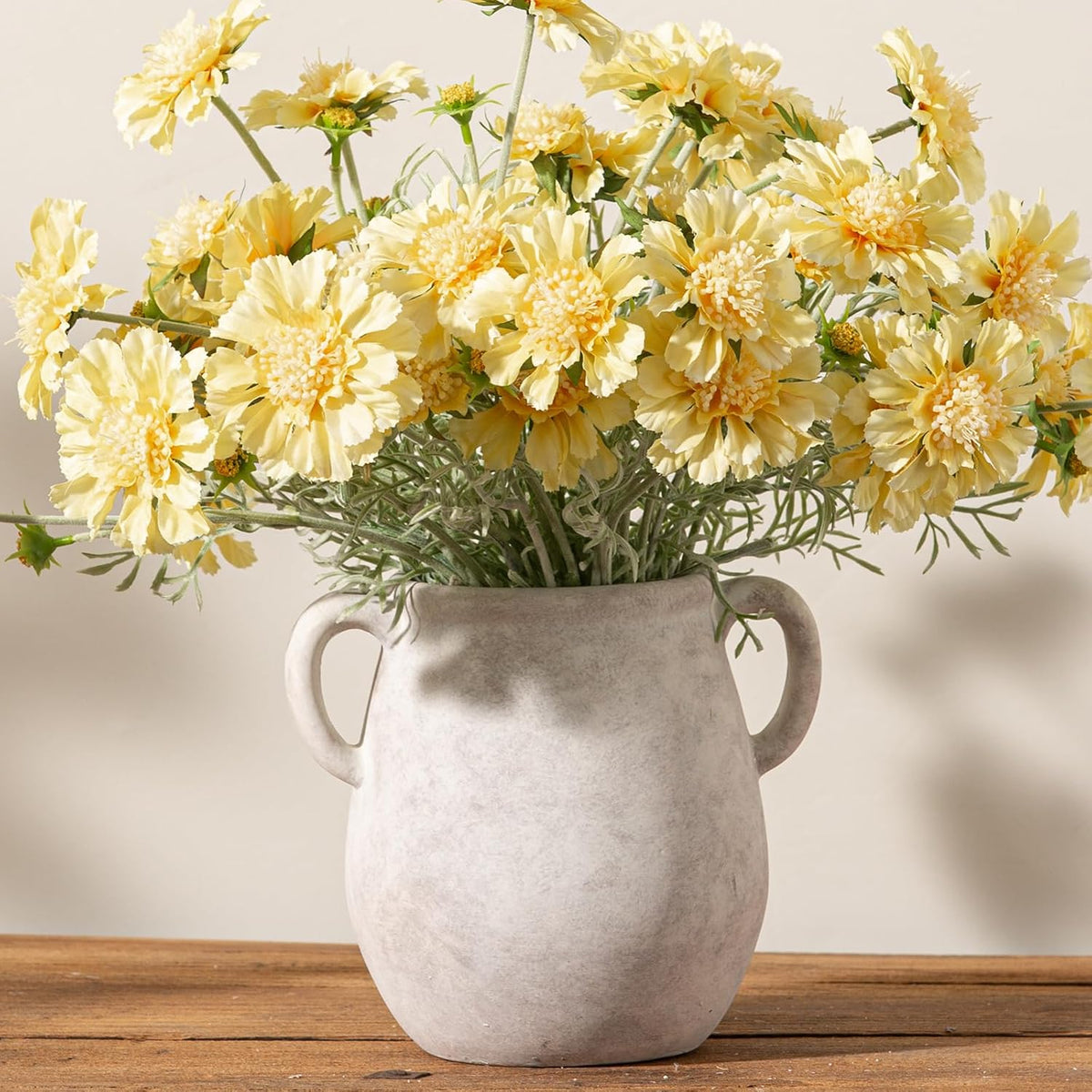 Ceramic Flower Vase Home Decor - 7.1 Inch White Rustic Table Flowers Vases Living Room Bedroom