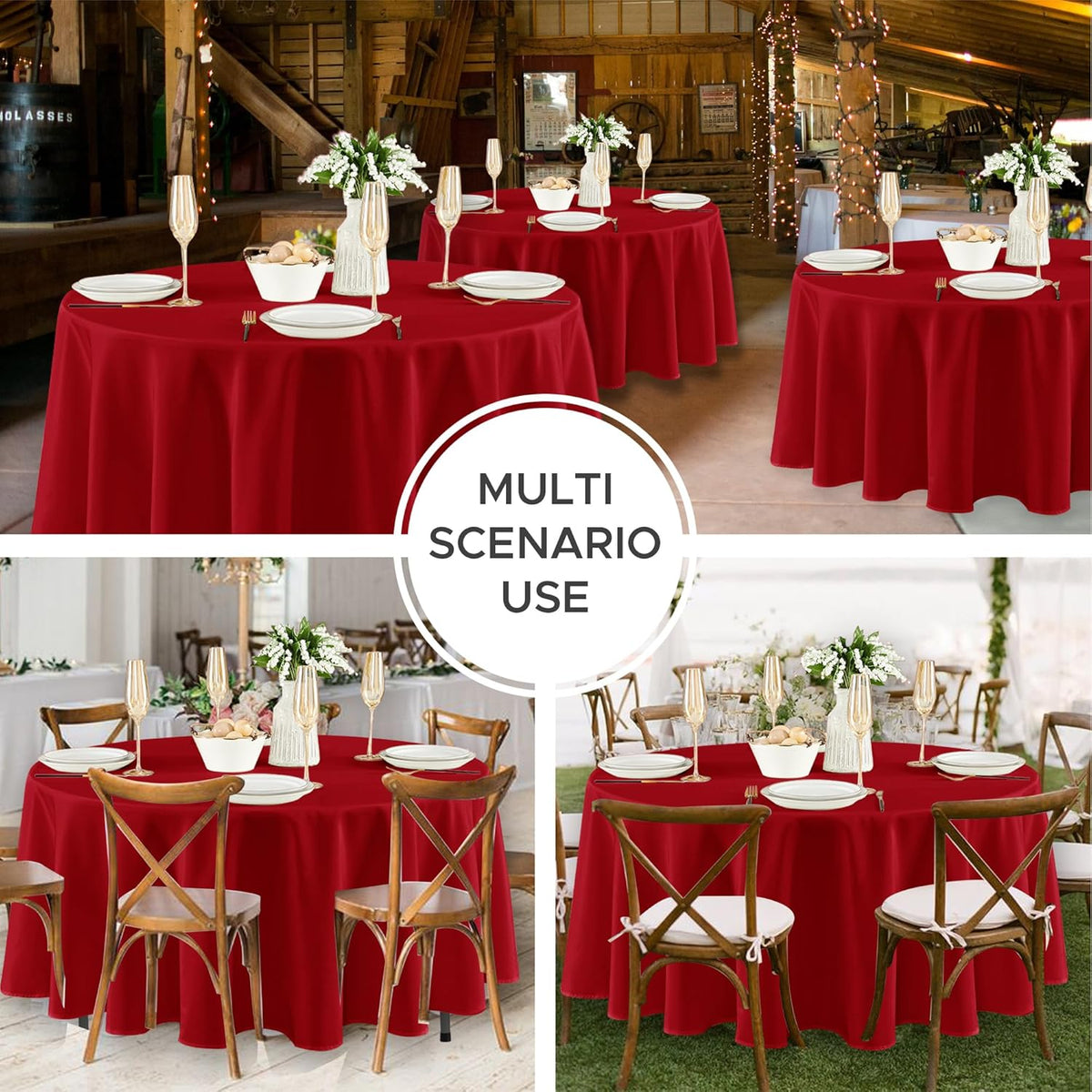 Fitable 8 Pack Round Tablecloths: Stain Resistant Wrinkle Free Circle Table Clothes, Washable