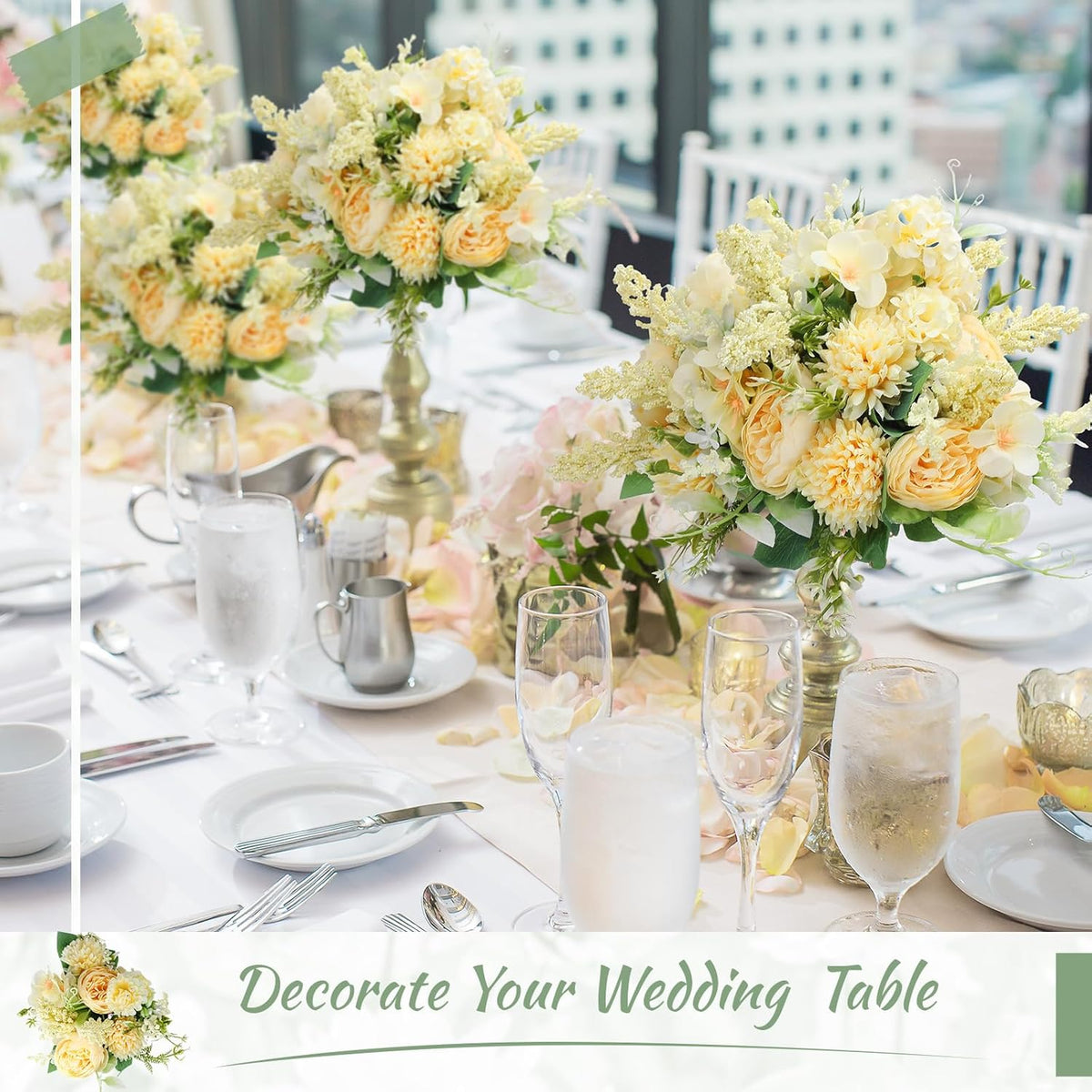 Zeyune 8 Pcs Wedding Silk Flowers Fake Silk Flowers Faux Bouquet Hydrangea Bouquets for Wedding