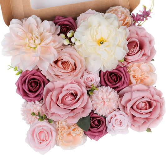 AGIRL Rose Artificial Flowers Combo Fake Flowers Pink Roses Silk Flowers with Stems for DIY Bridal