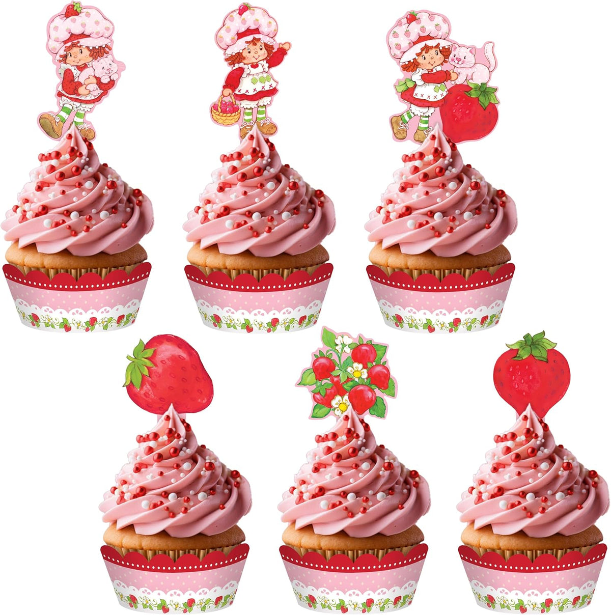 Treasures Gifted Officially Licensed Strawberry Shortcake Cake Decorations - 24 Cupcake Toppers &