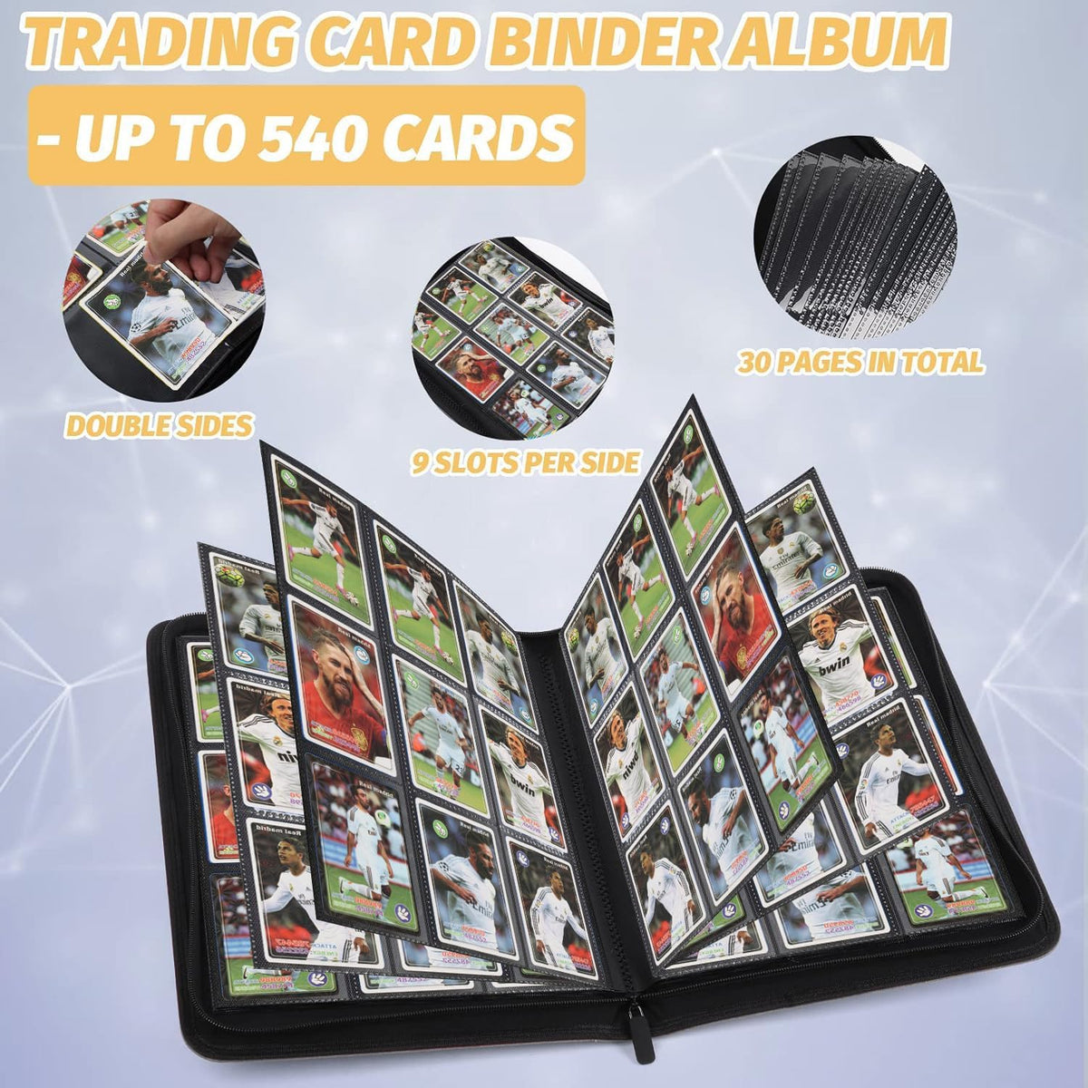 Trading Card Binder, Card Collection Binder Album Folder with 540 Side Loading Pockets, 9 Pocket