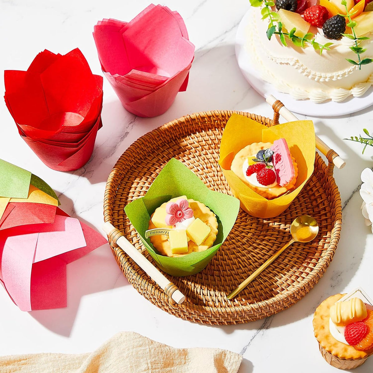 300 Pcs Jumbo Muffin Liners for Baking 2-1/4" x 4" Large Tulip Cupcake Liners Greaseproof Cupcake