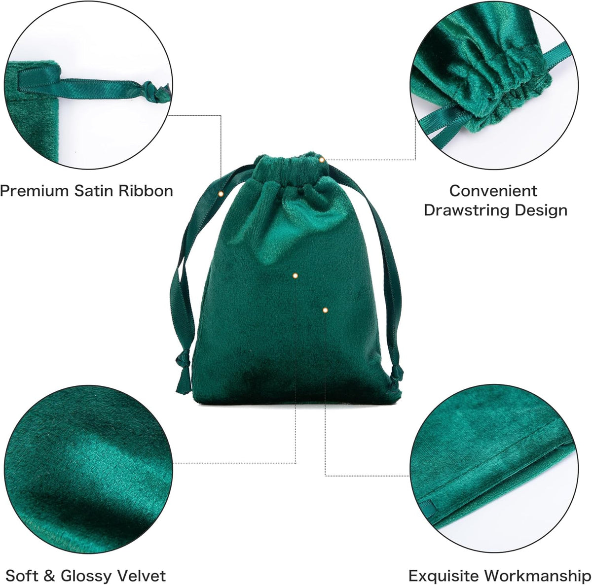 QIANF 12pcs Hunter Green Velvet Drawstring Bags 3x4 inches Mini Velvet Cloth Gift Bags Jewelry