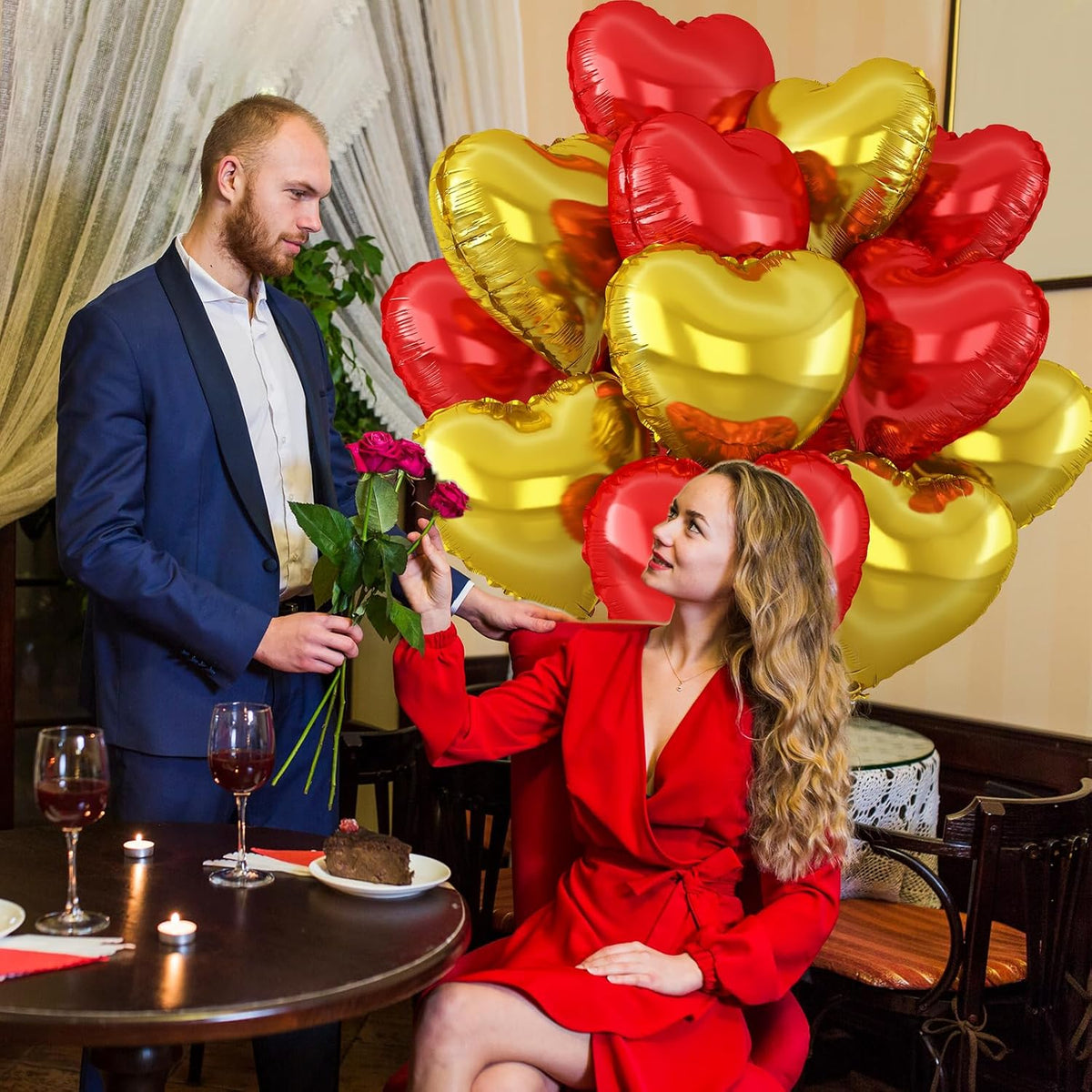 Red Gold Heart Balloons,12Pcs Red Heart Shaped Foil Balloons,18Inch Gold Helium Polyester Film