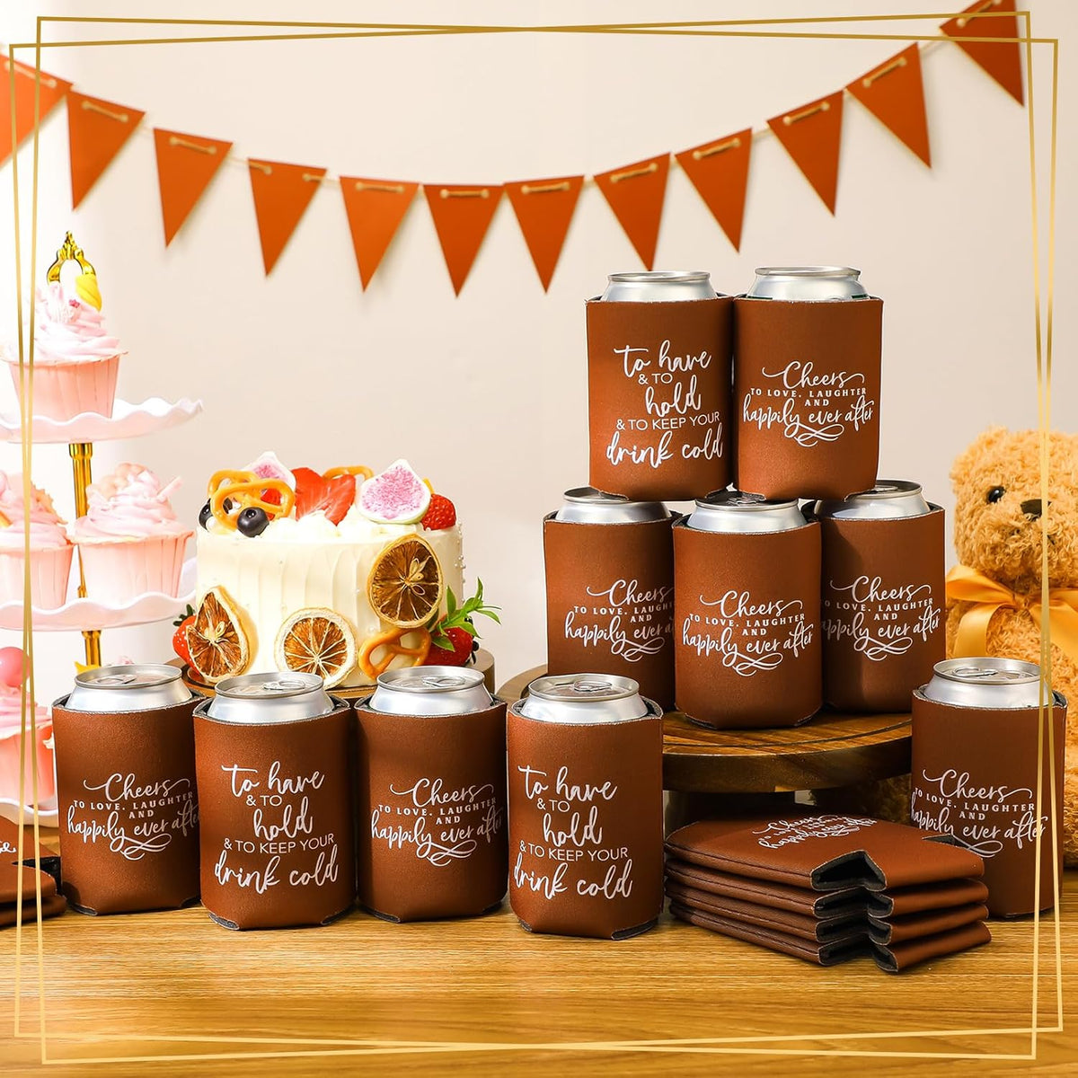 50 Pieces Chocolate Wedding Can Cooler Sleeves Bulk Engagement Party Favors for Guests Cheers to