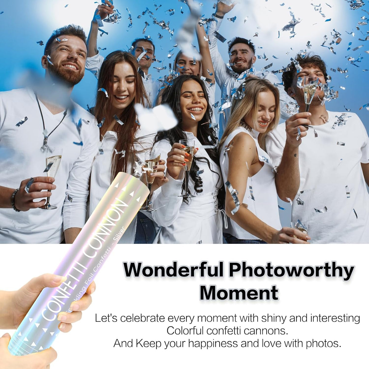 12Pack Sliver Confetti Poppers - 12inch Confetti Cannon for Weddings, Graduations, Birthdays & New